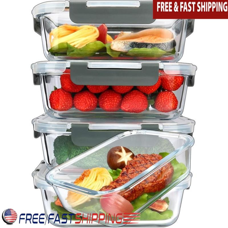 5-Packs, 36 Oz Glass Meal Prep Containers with Snap Locking Lids Food Containers