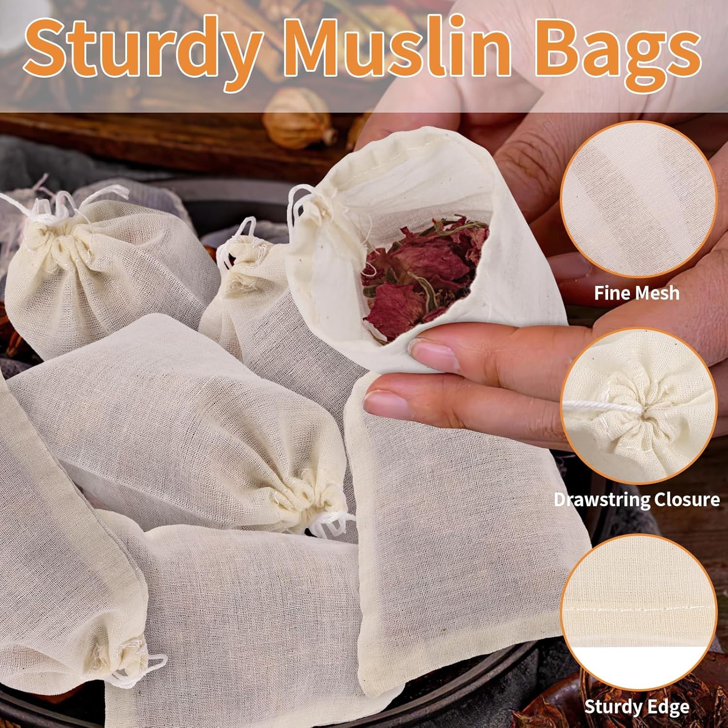 60 Pcs Empty Spice Bags for Cooking Soup, 3×4 In IN – 60 PCS, Off-White