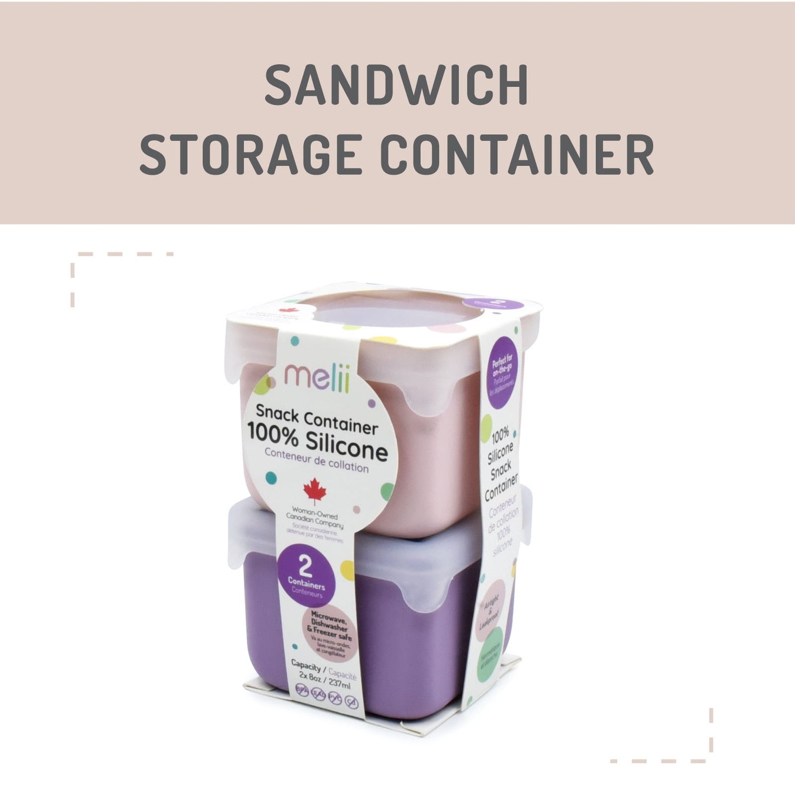 2 Pack Silicone Snack Container, Pink & Purple
