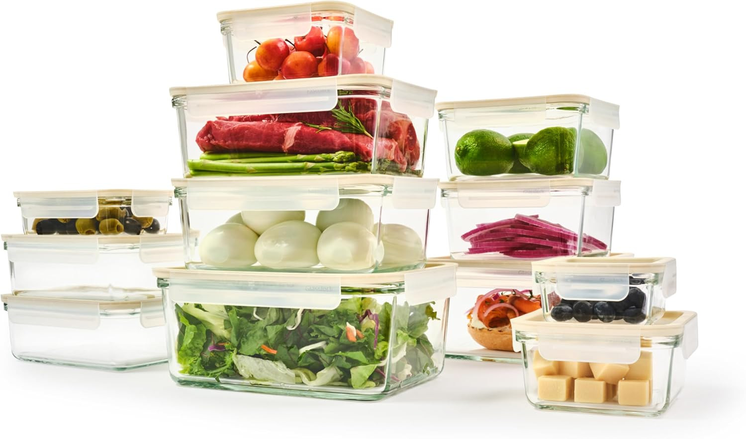 Sens 24Pcs Glass Food Storage Set – Airtight & Leakproof, 8 Different Sizes, ant
