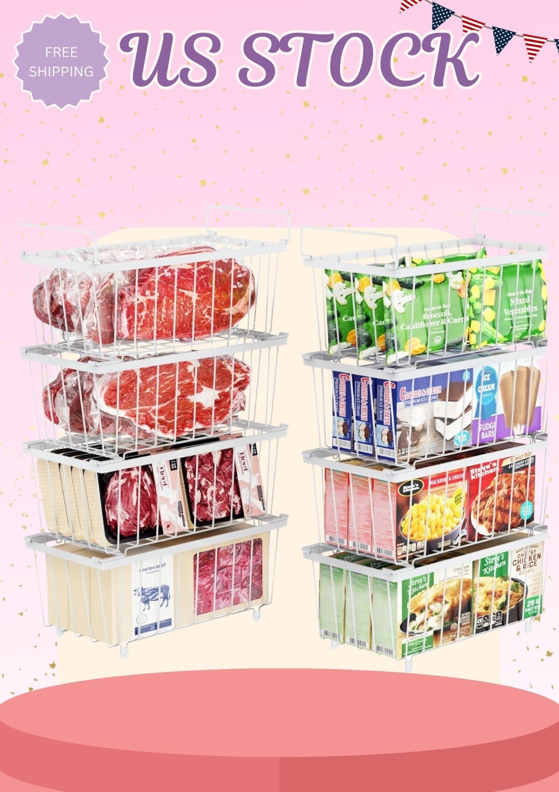 Deep Freezer Organizer Bins – Fits 7 Cu.Ft Chest Freezer, 8 Pack Stackable Wire