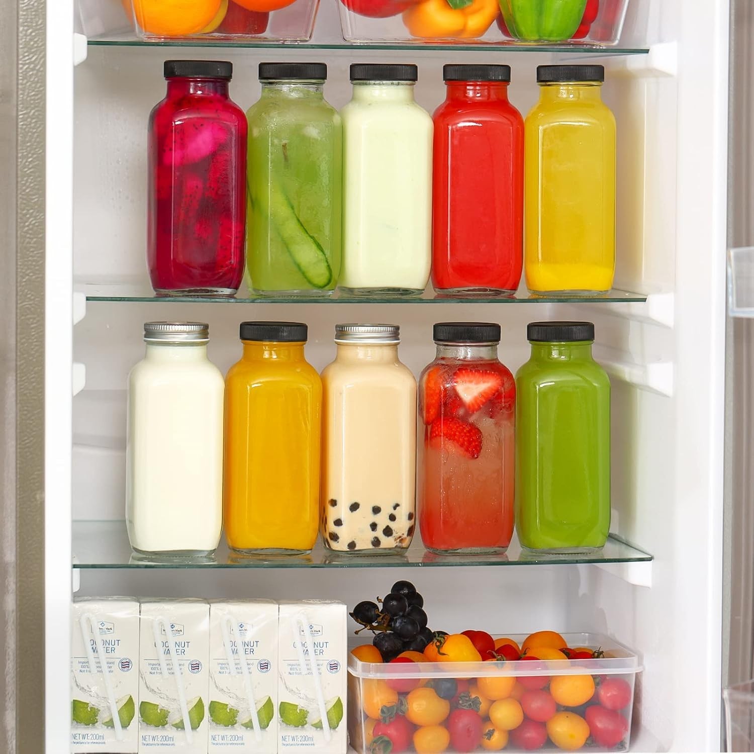 10pcs 16oz Glass Juice Bottles with Lids, Reusable Juice Containers Drinking …
