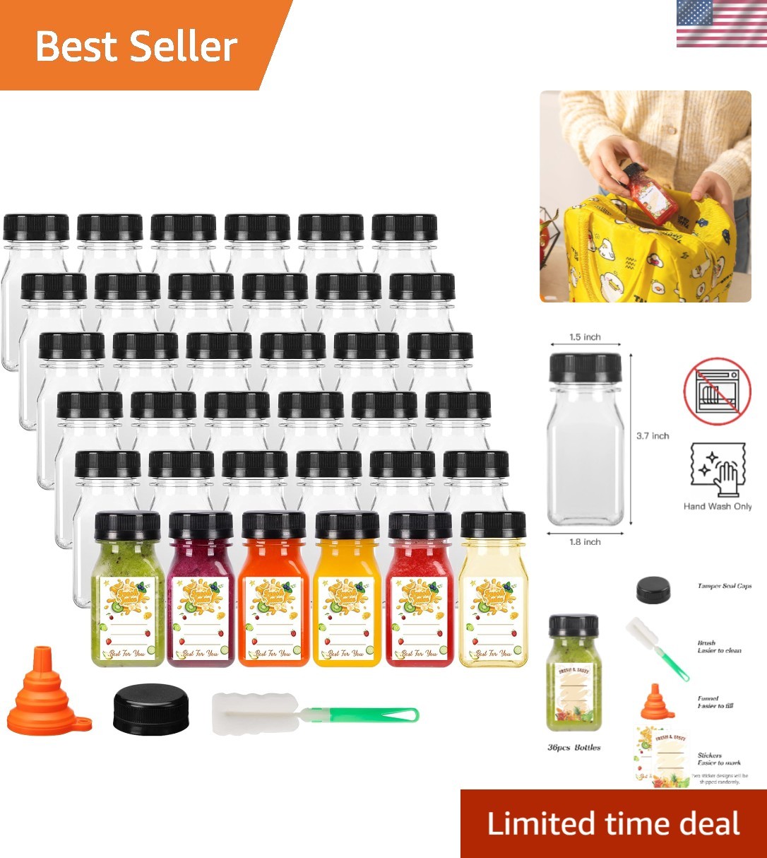 Clear 4oz Beverage Bottles – 36pcs Airtight Reusable Containers for Any Drink