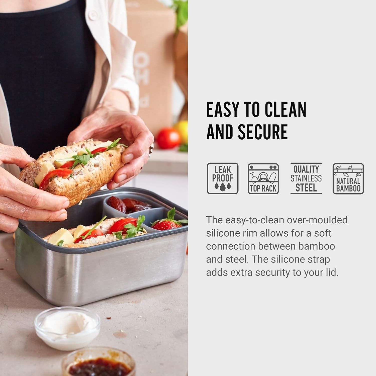 BLACK + BLUM Plastic Free Meal Prep Lunch Food Container with Bamboo Lid1.25L