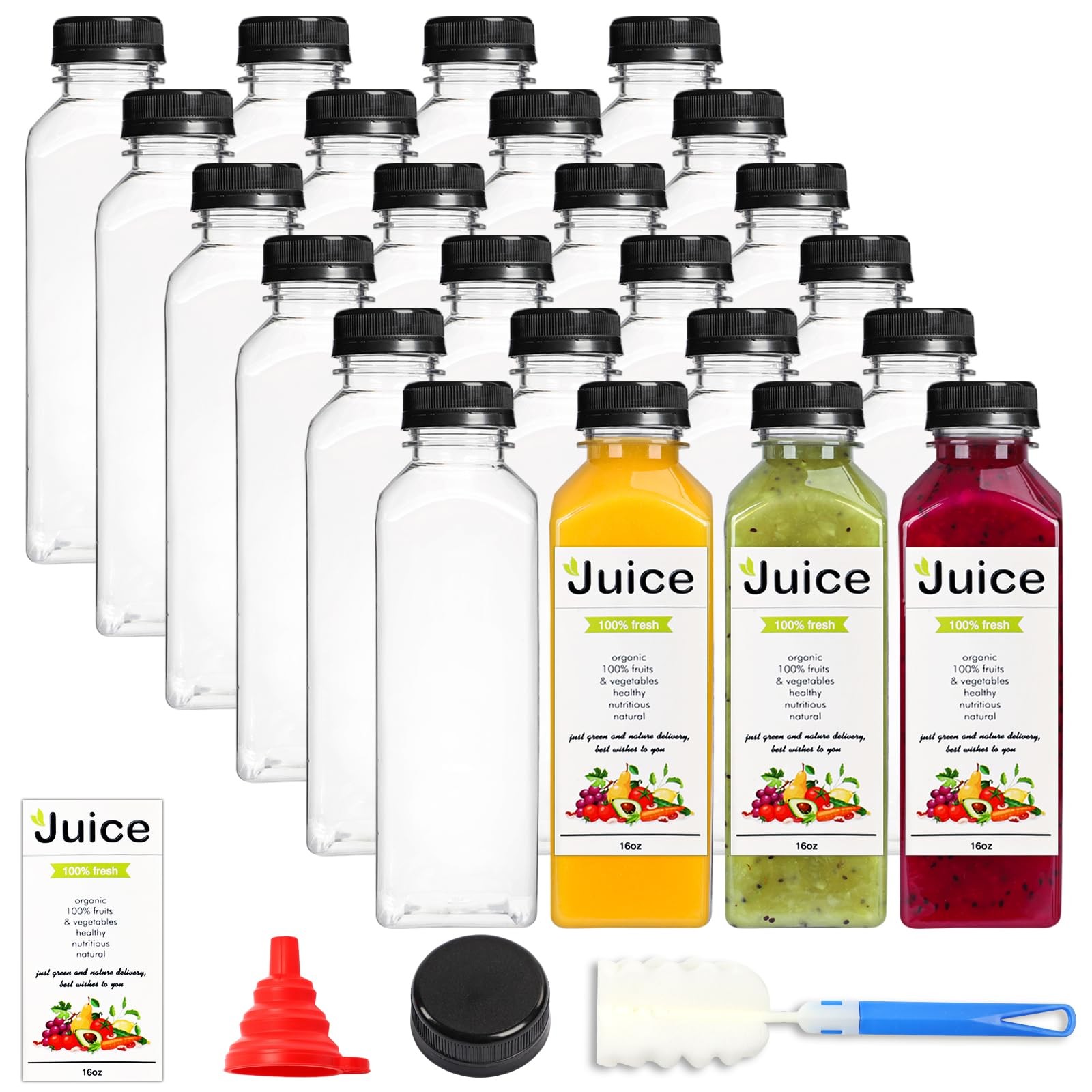 24 Pack 16 Oz Plastic Juice Bottles with Caps, Reusable and Take Out Juicing …