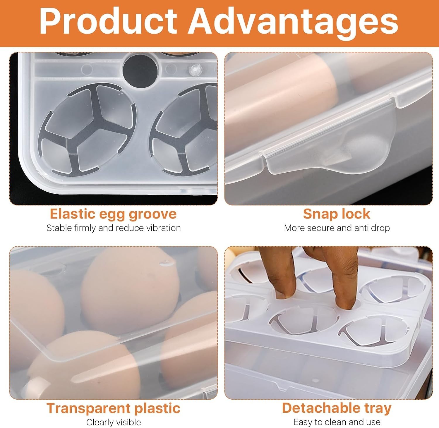 2 Pack 6 Grid Egg Holder, Plastic Egg Container for Fridge, Shockproof Leak-p…