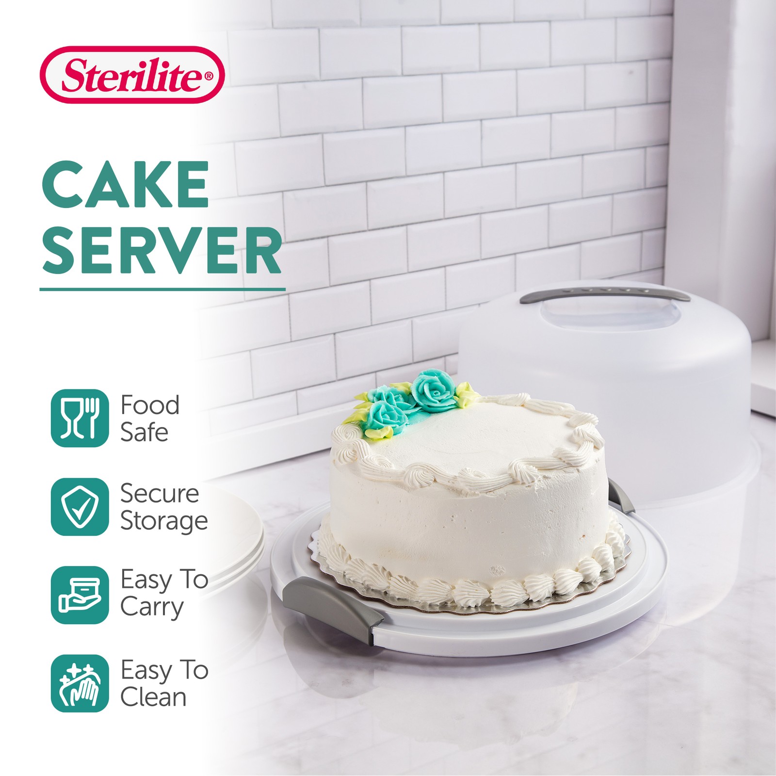 Sterilite Portable Latching Cake Server Carrier Keeper with Handles (8 Pack)