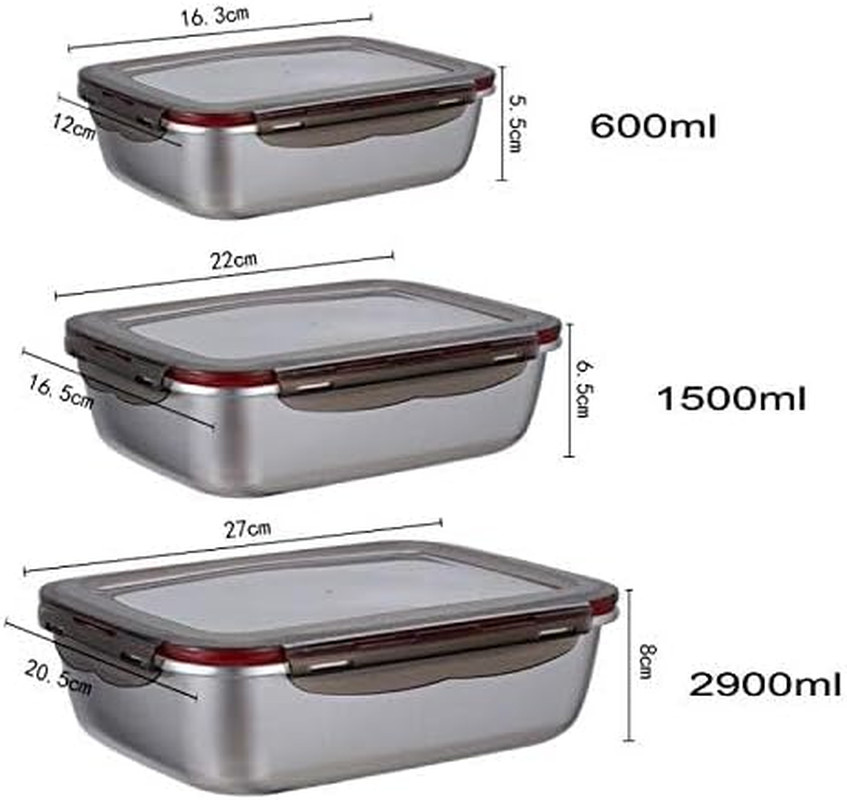 3 Pieces Stainless Steel Food Storage Container with Lids Airtight Metal Food Co