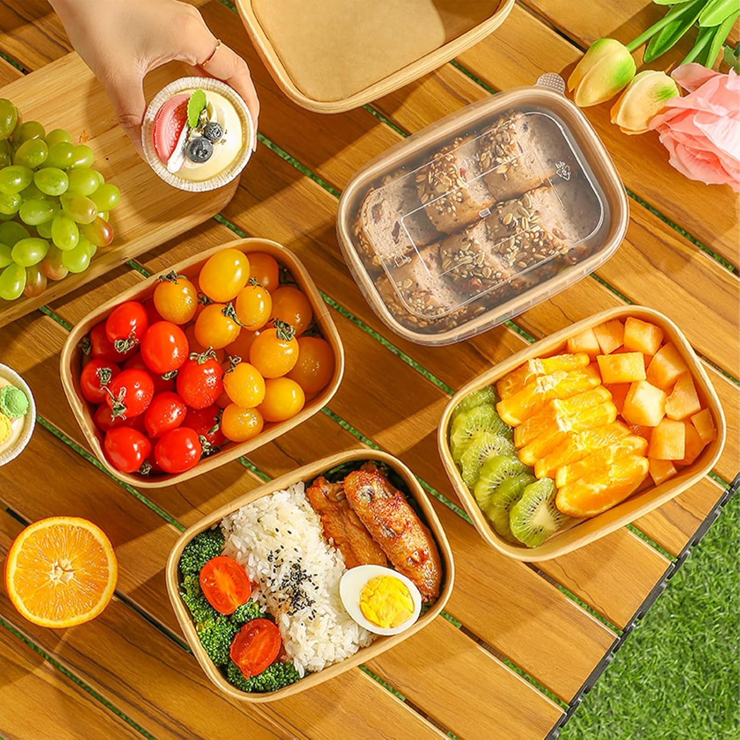50-Pack 29oz Disposable Kraft Paper Bowls with Lids & Forks Meal Prep Container