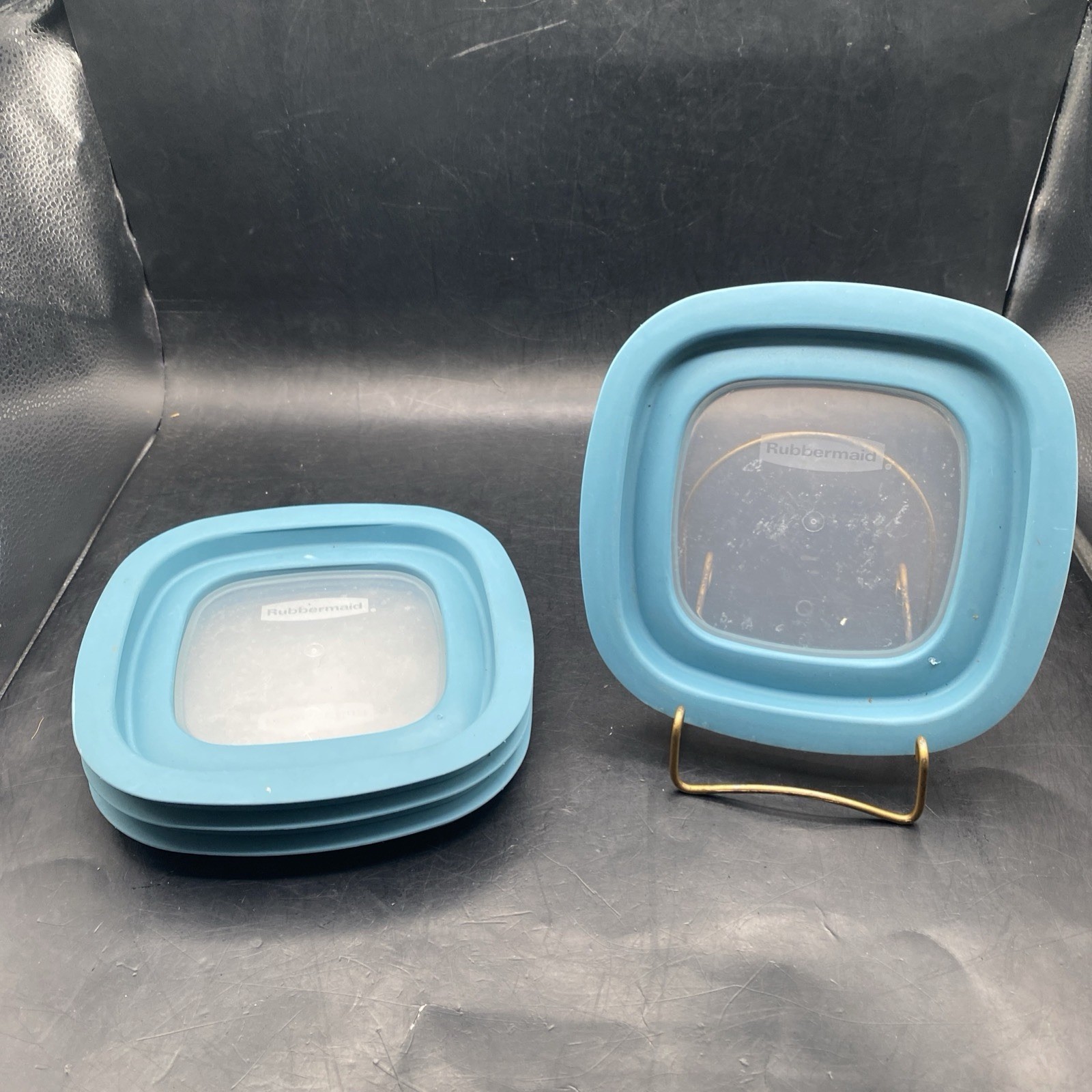 4 Rubbermaid Flex N Seal Window Lids Only Blue 7″ 10M3M4 Replacement Square Lot