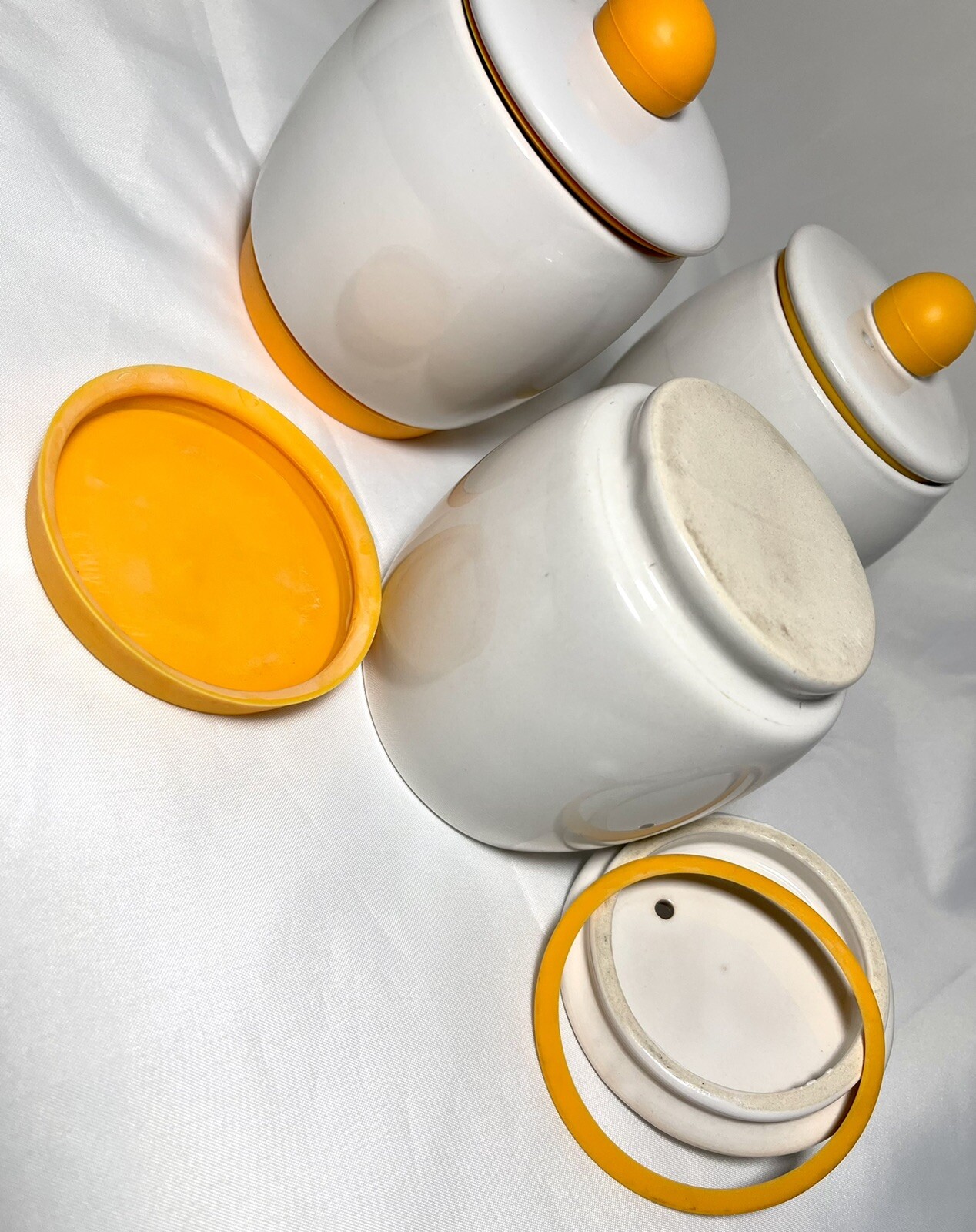 3 Porcelain Canister White, Lid Bird Seed Containers Microwave/Dishwasher Safe!