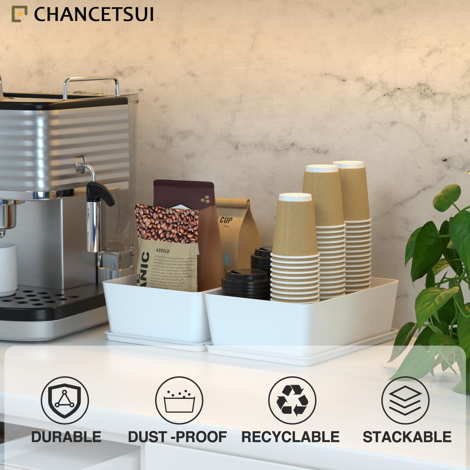 CHANCETSUI Pantry Storage Containers for Snacks: 2 Pack 10x7x7 inches, White