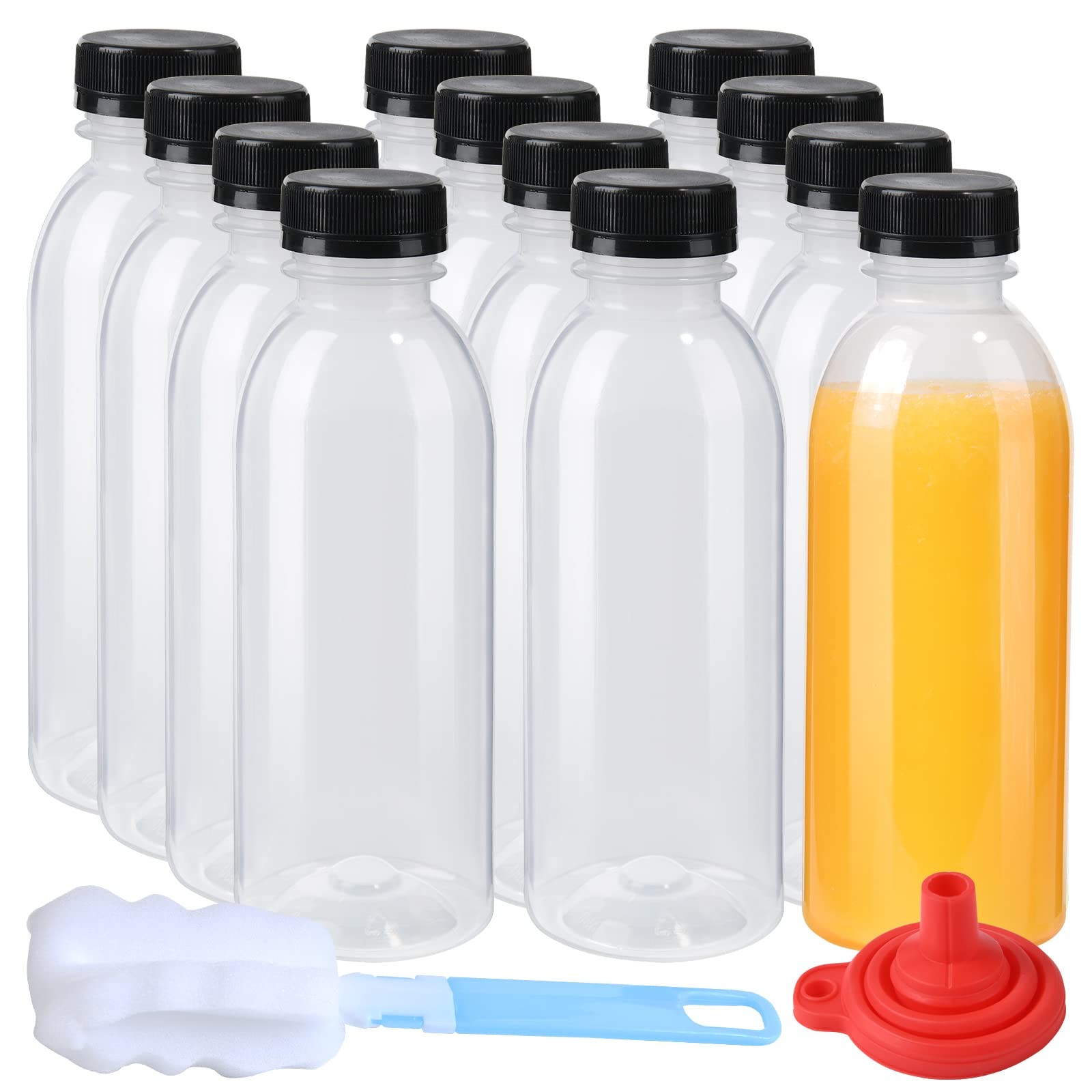12 Pack 16oz450ml Pp Heatresistant Plastic Juice Bottles With Capsplastic Smoo