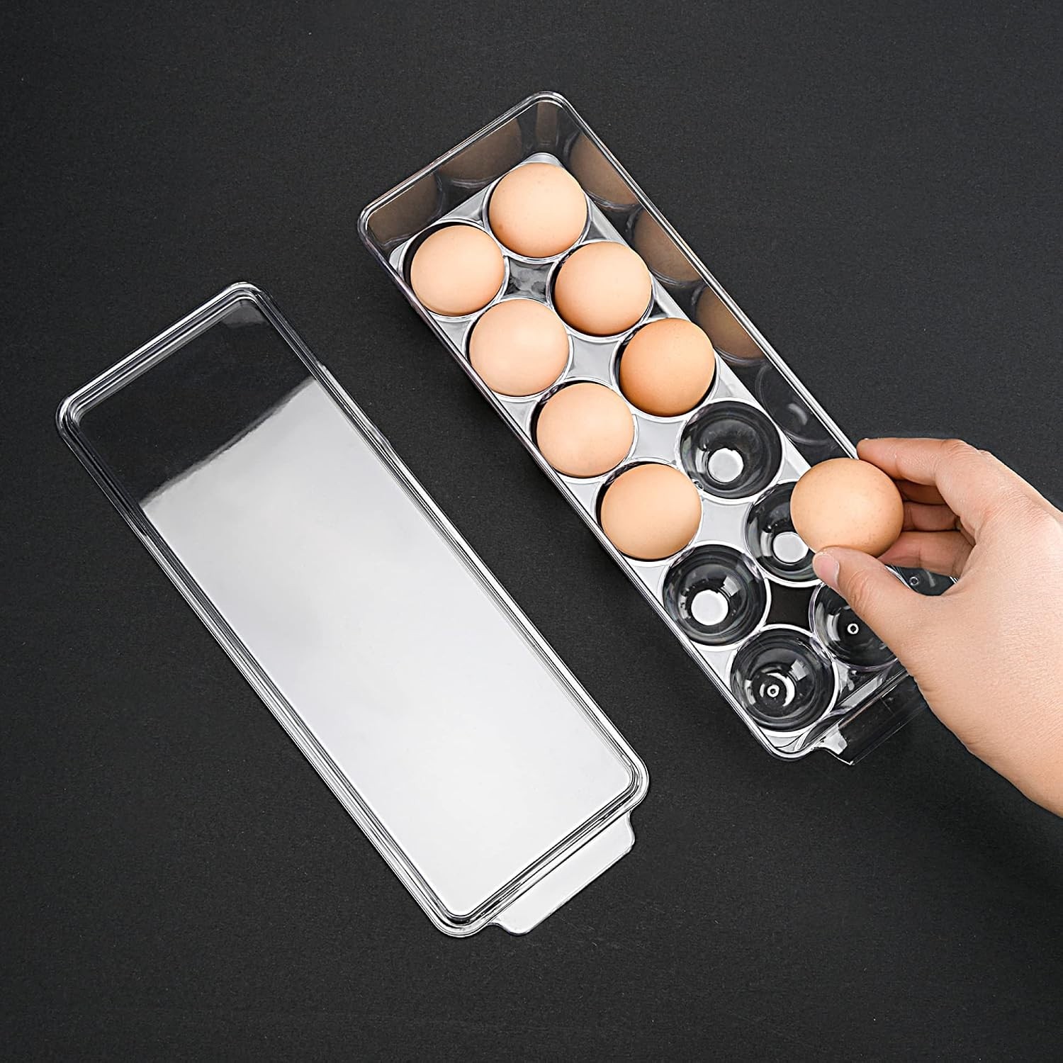 Clear Egg Holder for Refrigerator, BPA-Free Container for 12 Eggs Storage