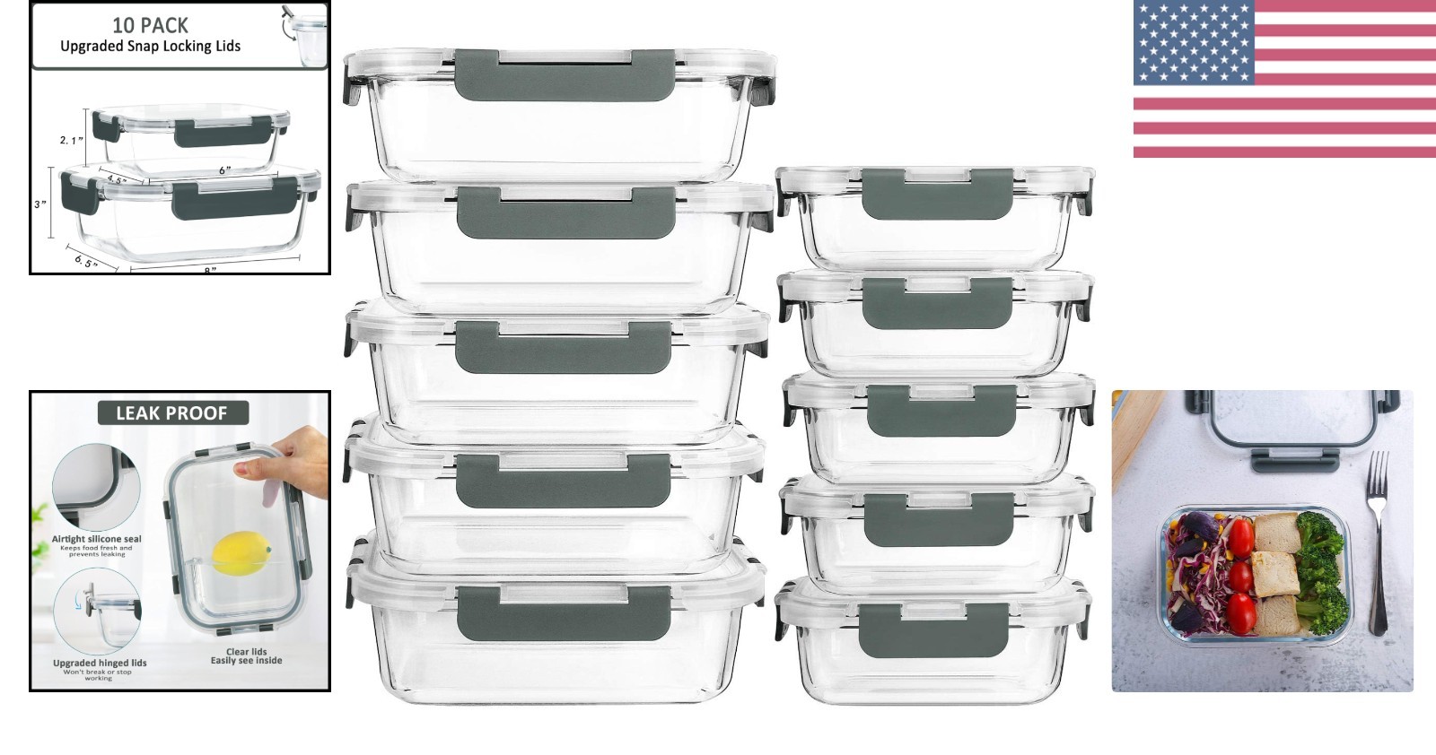 10-Pack] Glass Meal Prep Containers with Lids, MCIRCO Food Storage Containers…