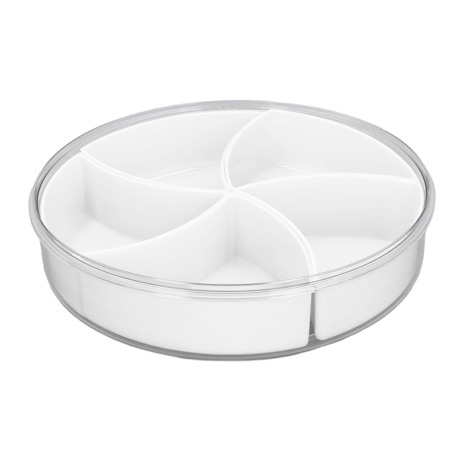 White 5-Compartment Rotating Snack Box with Lid & Handle