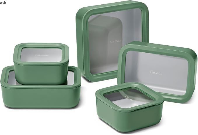 Caraway 13pc Glass Food Storage Container Set – Easy to Store, Sage (13x)