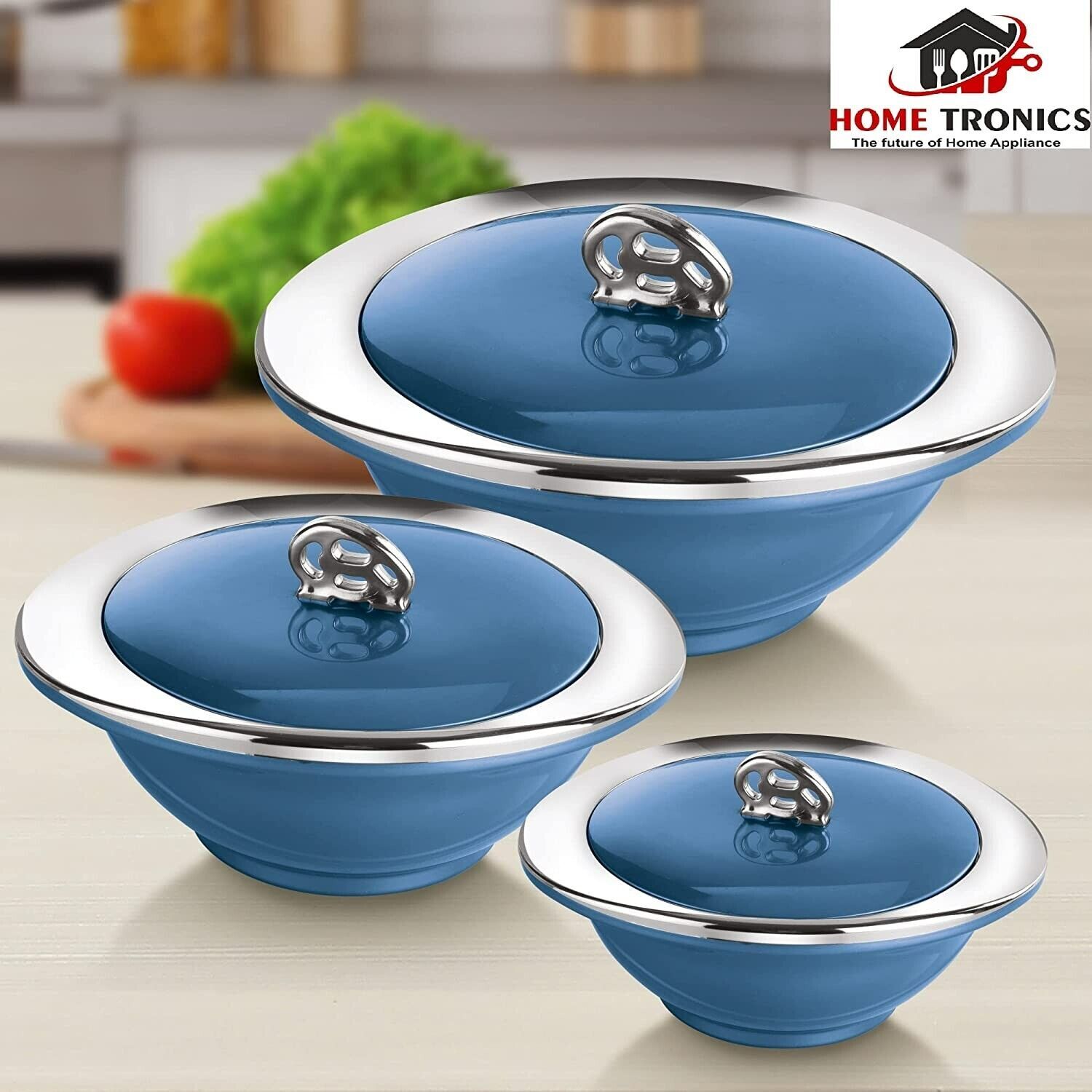 Set of 3 Oriental Glamour Classic Insulated Inner Stainless Steel Casseroles