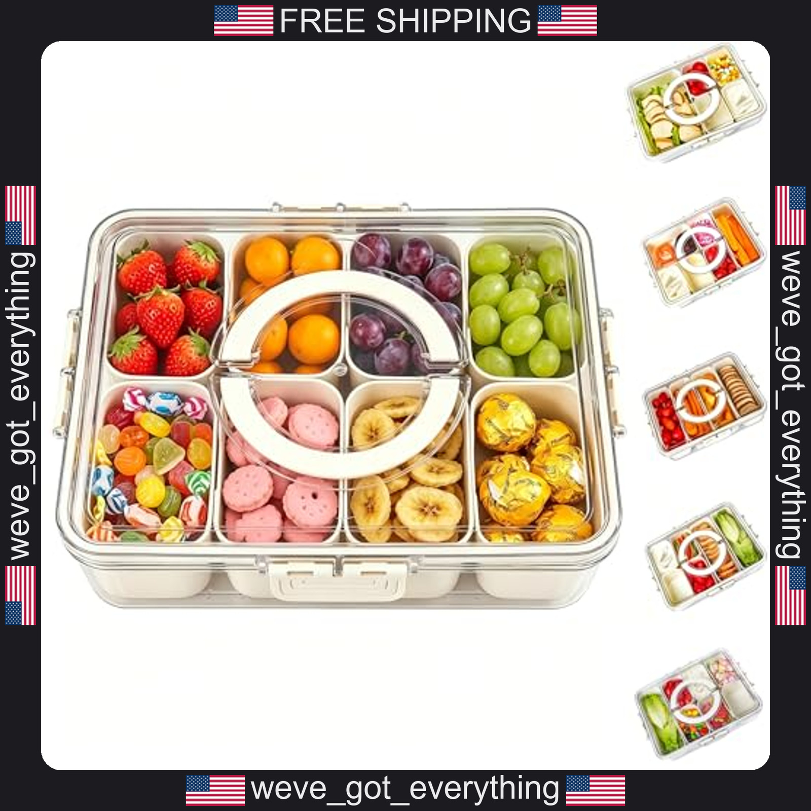 Plastic Snack Organizer with Lid and Handle for Party and Picnic