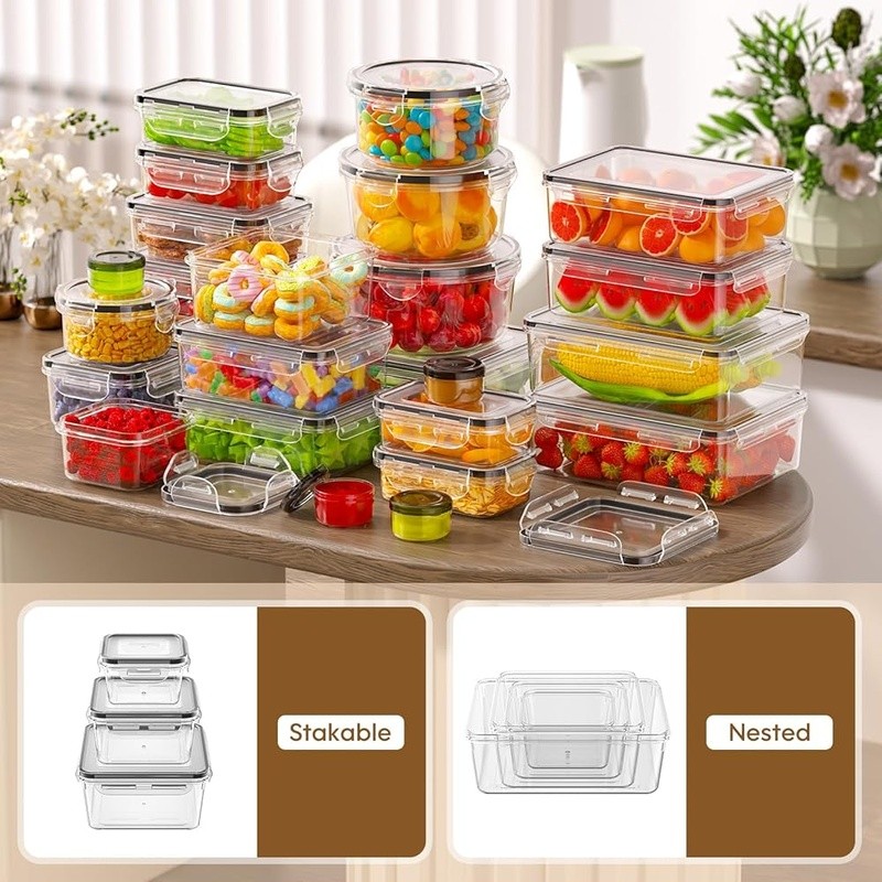 60 Piece Airtight Food Storage Containers Set BPA Free Stackable Microwave Safe