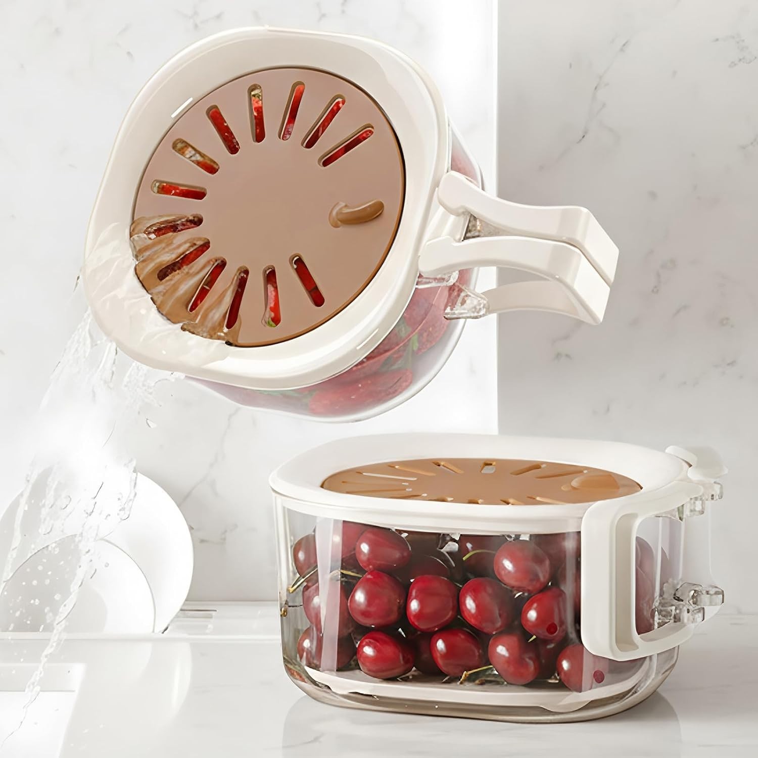 2 Pack Stackable Snackle Box Fruit Washing Bowl Portable Food Storage Container