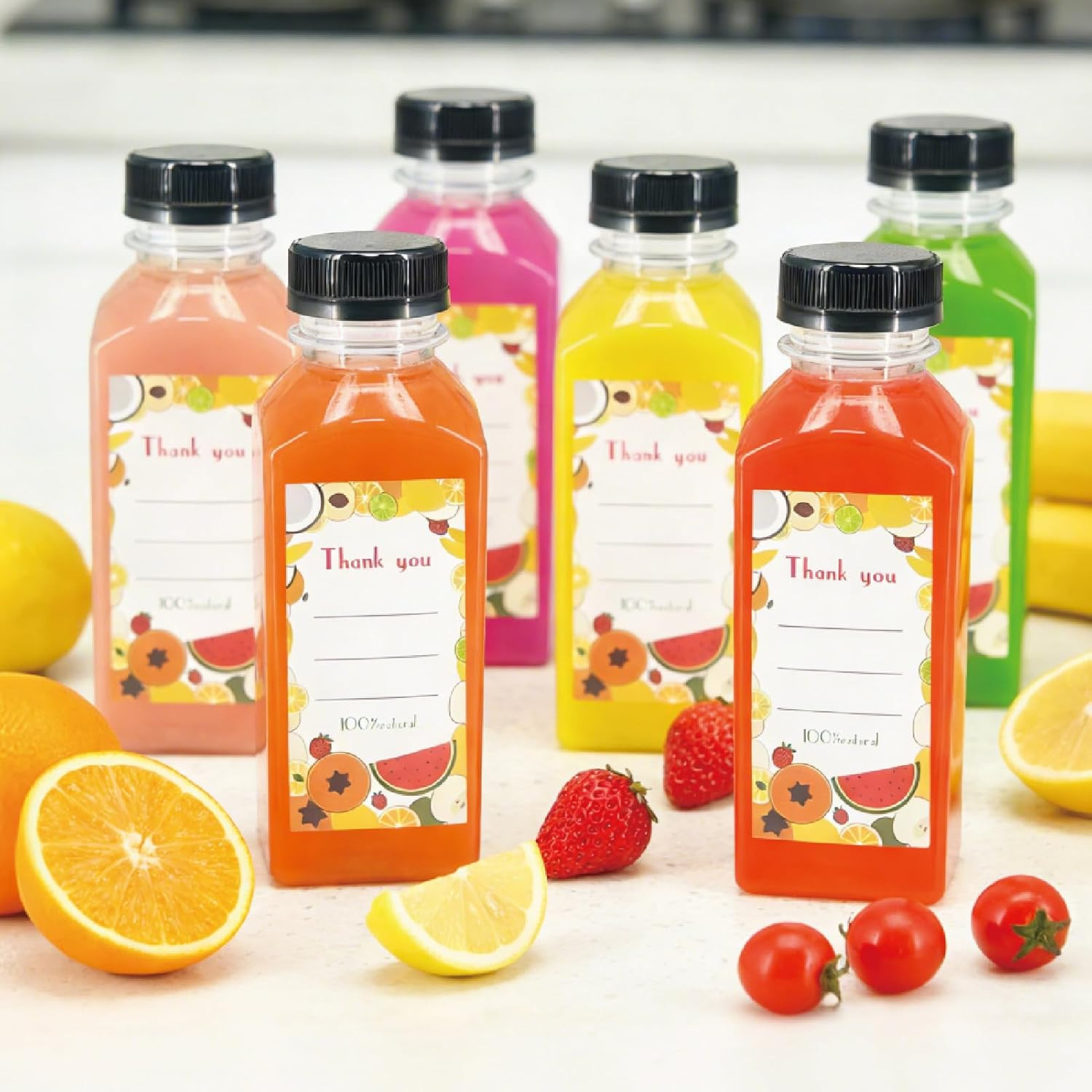 48 Pack 12Oz Clear Reusable Plastic Juice Bottles with Caps, Food Grade Bpa-Free