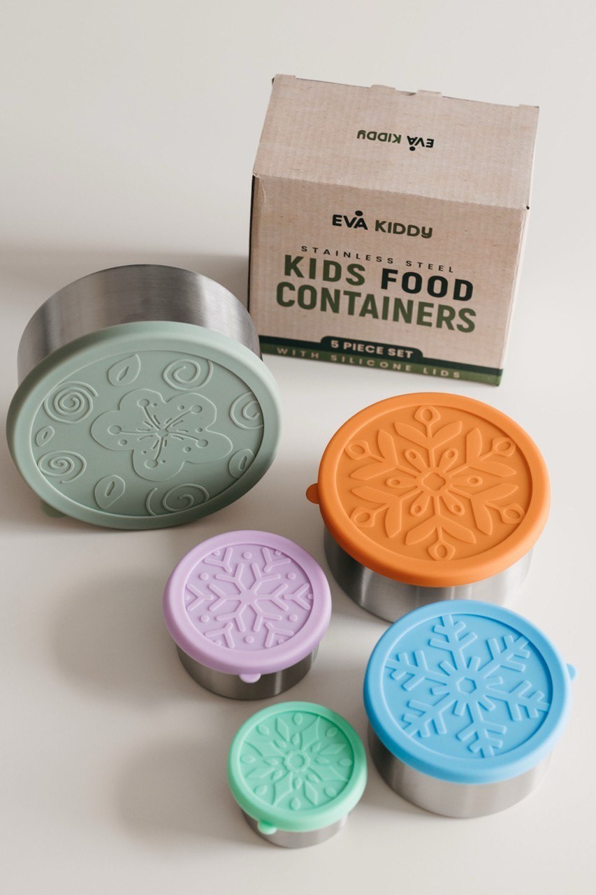 5-Piece Stainless Steel Kids Food Container Set with Silicone Lids