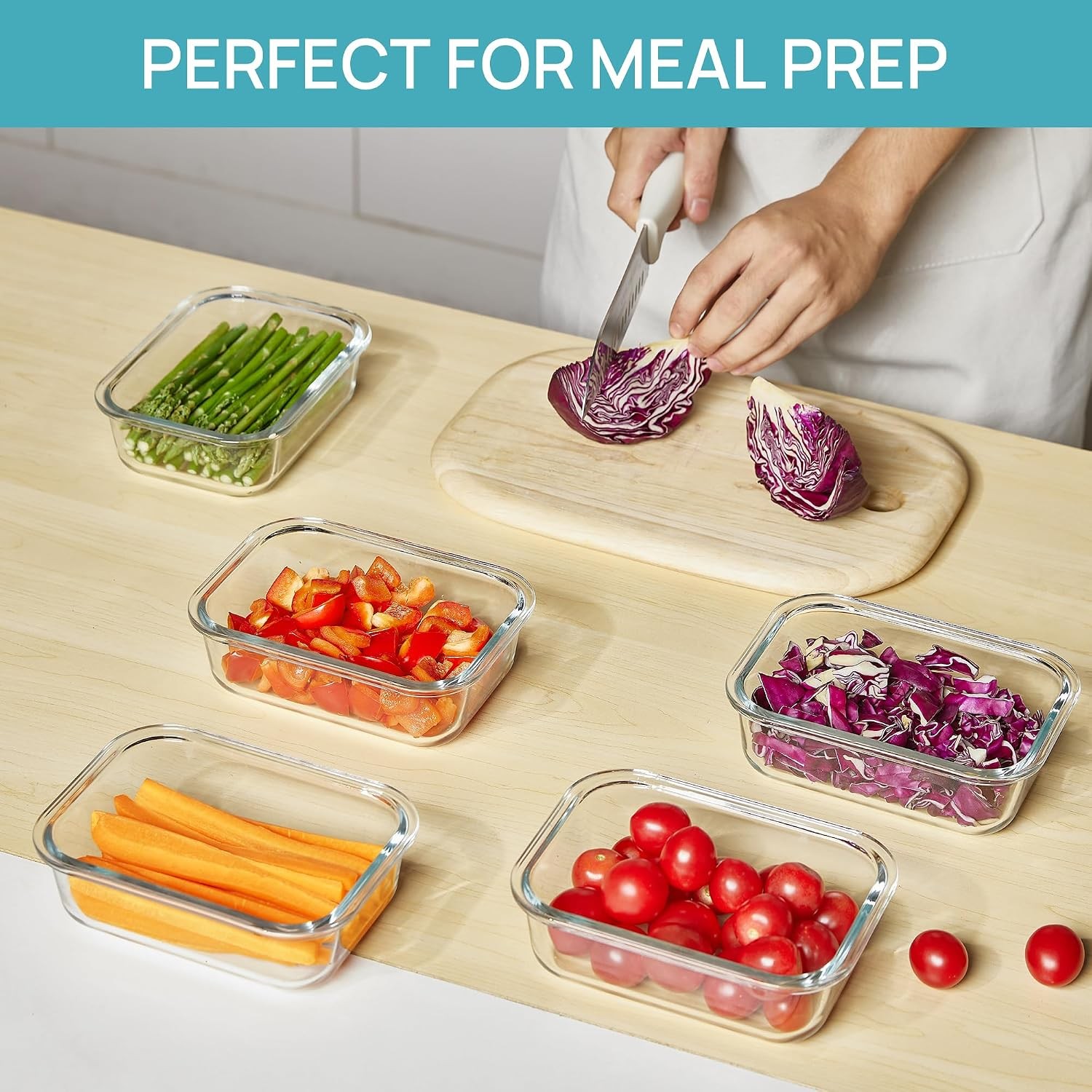 5Pack 22oz Glass Storage Containers with Lids, Glass Meal Prep