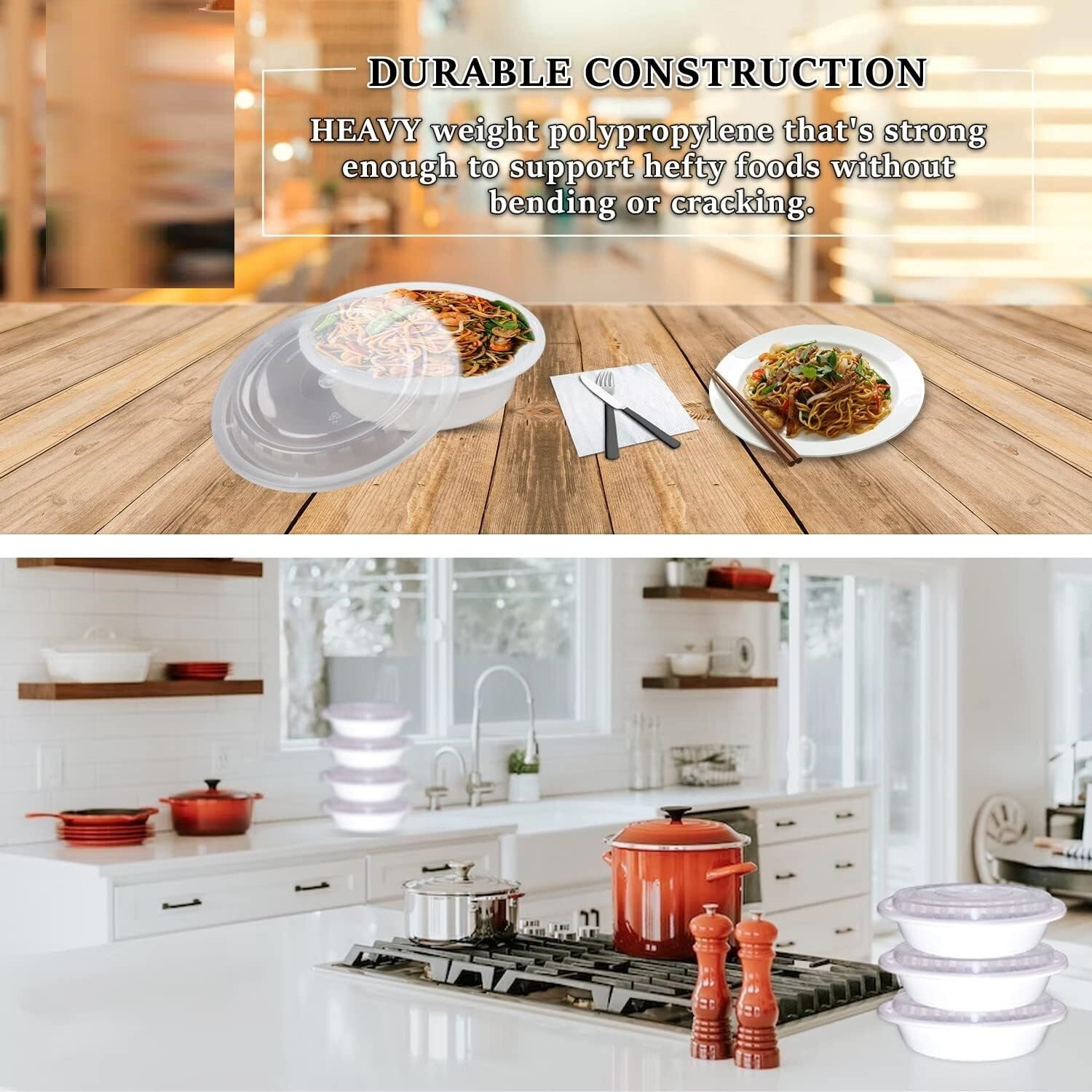 (150 Count) Round Meal Prep Containers to go Take-Out Food Containers with Lids