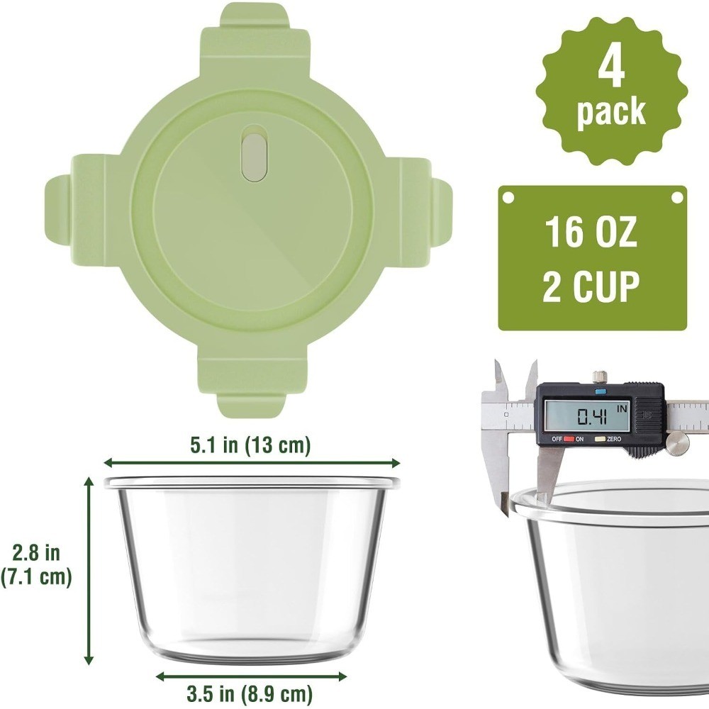 16oz Glass Meal Prep Containers, Airtight 2 Cup Glass Storage Containers with