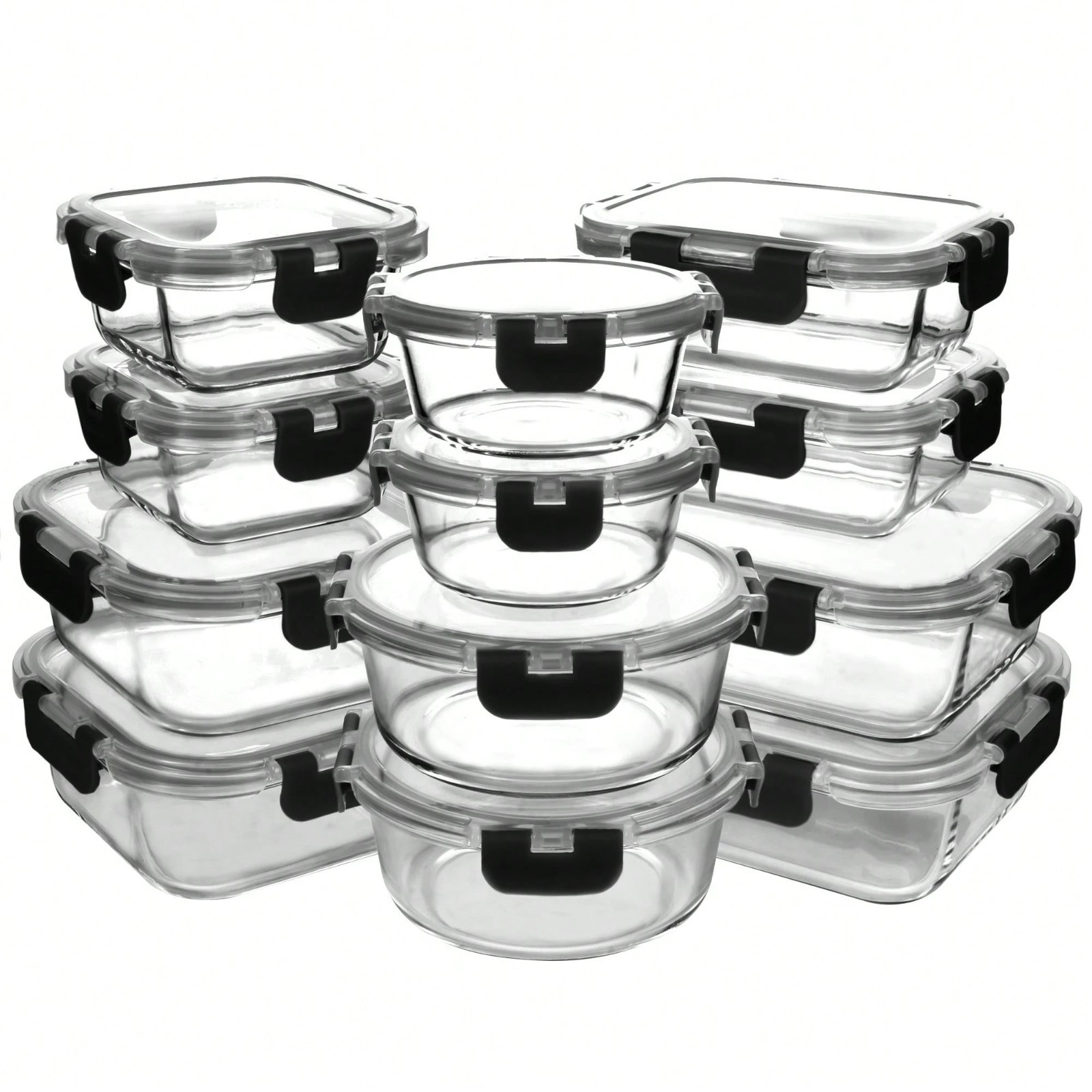 12Pcs Glass Food Storage Container Set Lids Airtight Meal Prep Bento Box Black