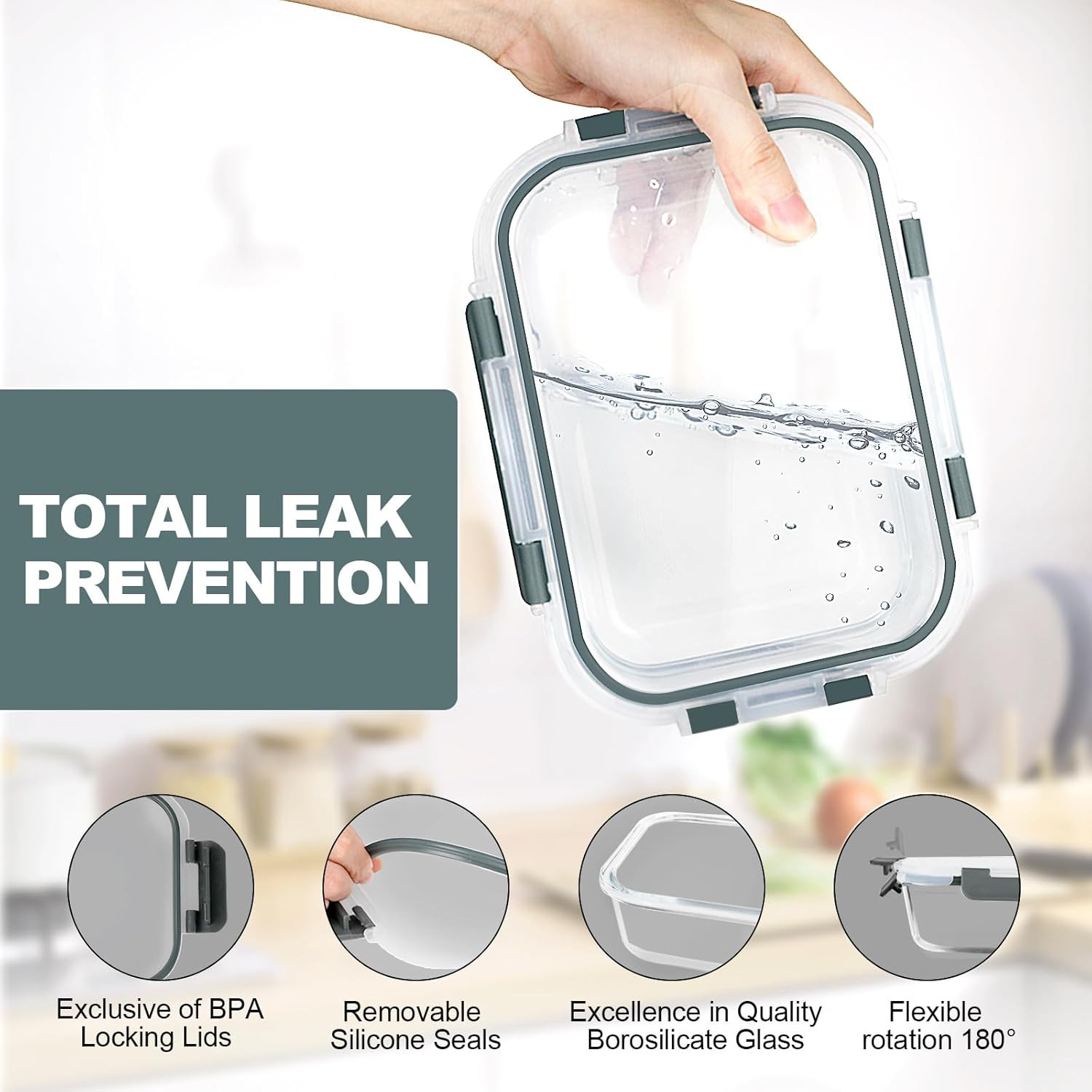 10 Pack Glass Meal Prep Containers, Airtight Glass Lunch Containers, Stackable G