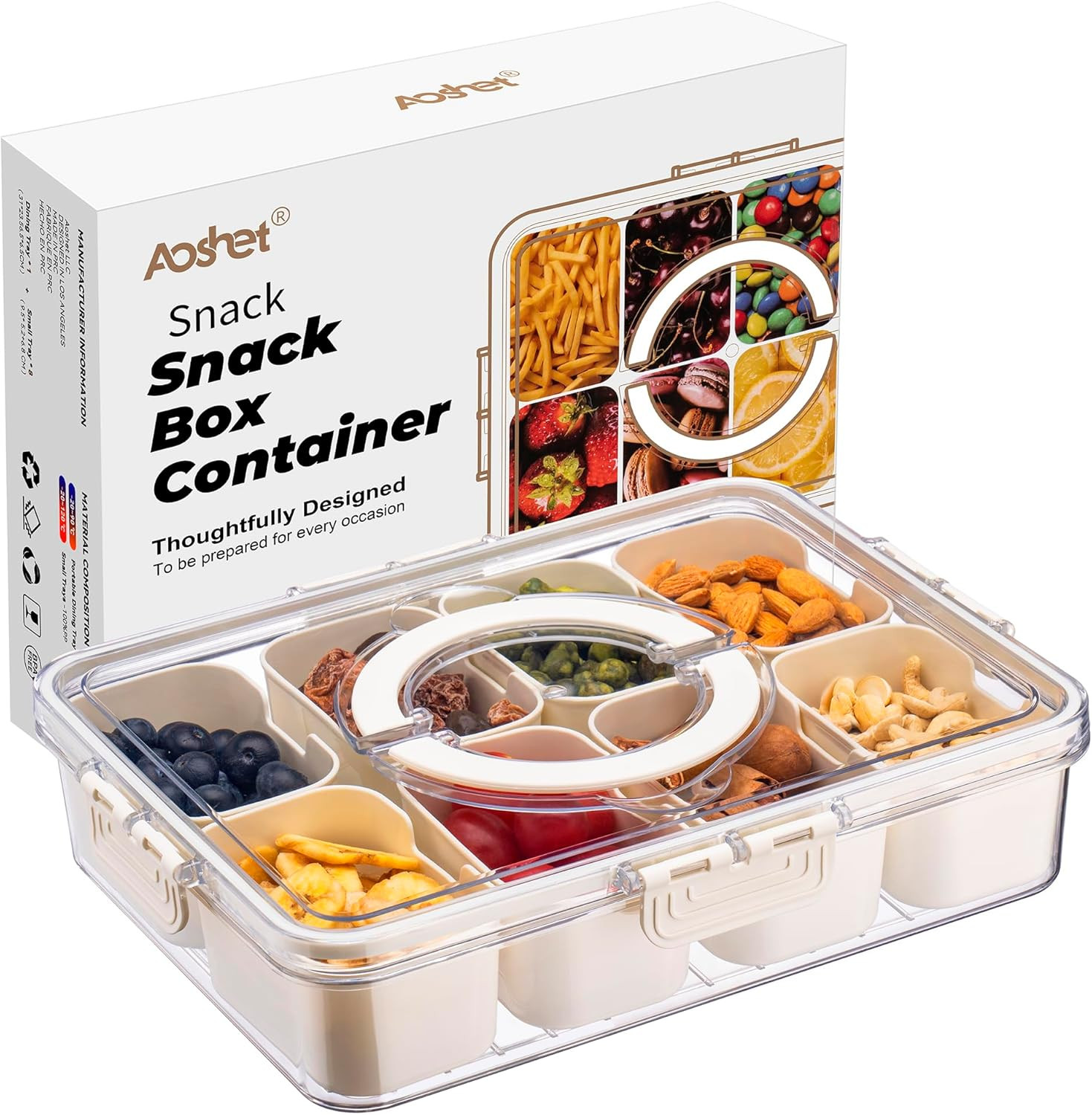 Contenedor Snack Caja Fruta Bandeja Dividida Tapa Lavavajillas Viajes Fiesta
