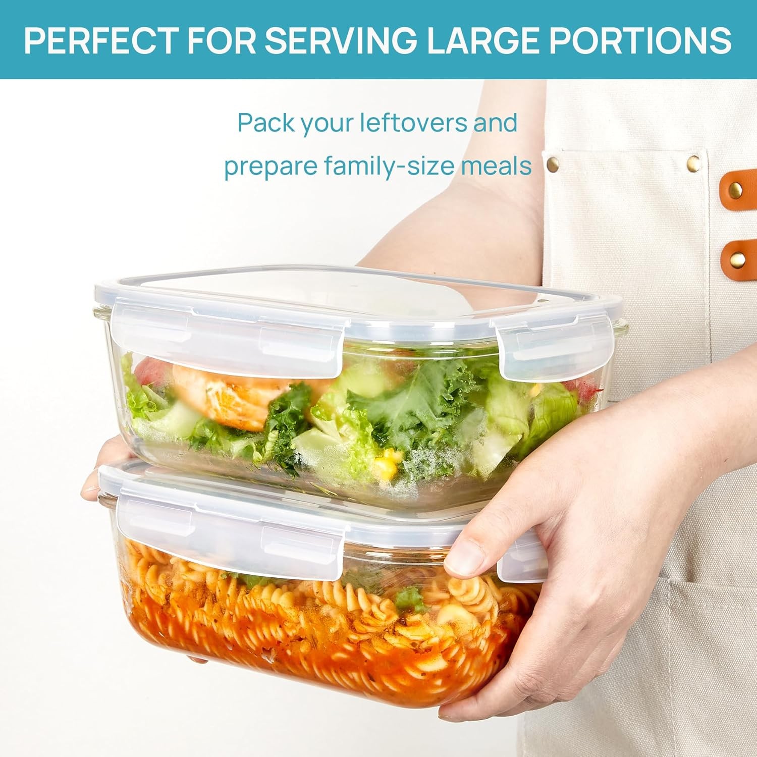 2Pack 1860ml/63oz Large Glass Storage Containers W/ Lids Meal Prep Food
