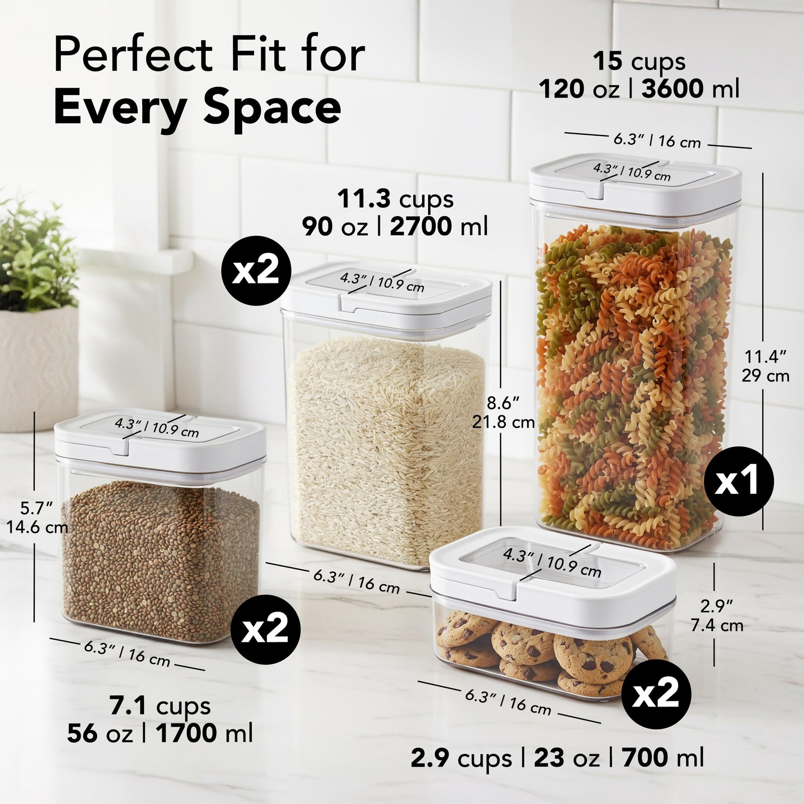 Airtight Food Storage Containers for Pantry, 7 Piece Set, FlipLock -Hand Seal…
