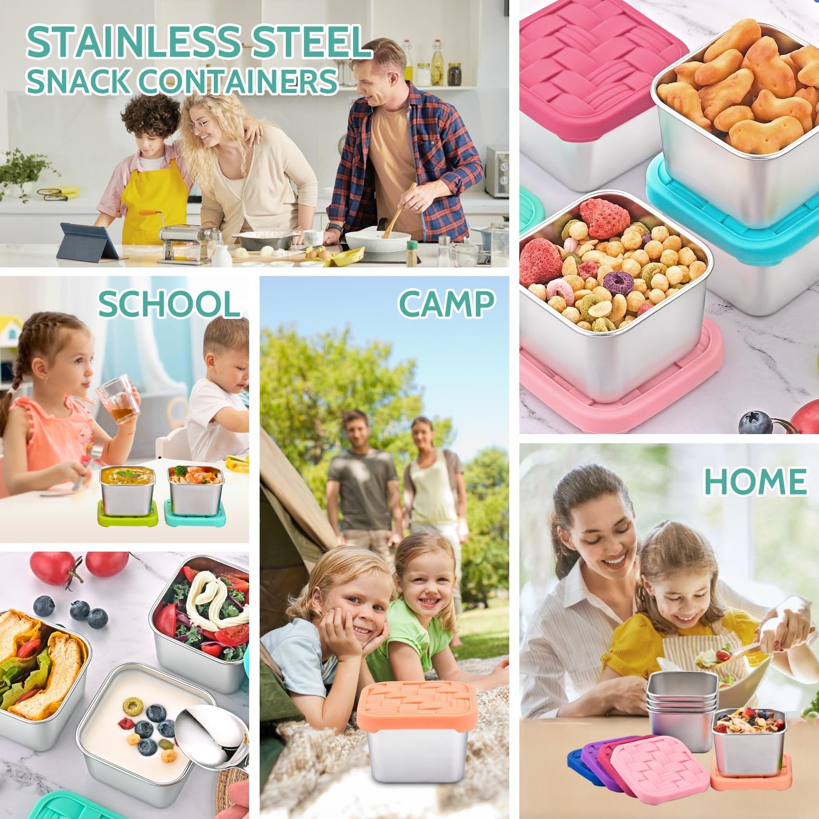 4PC 6oz Stainless Steel Snack Containers for , BPA-Metal Snack Containers wit…