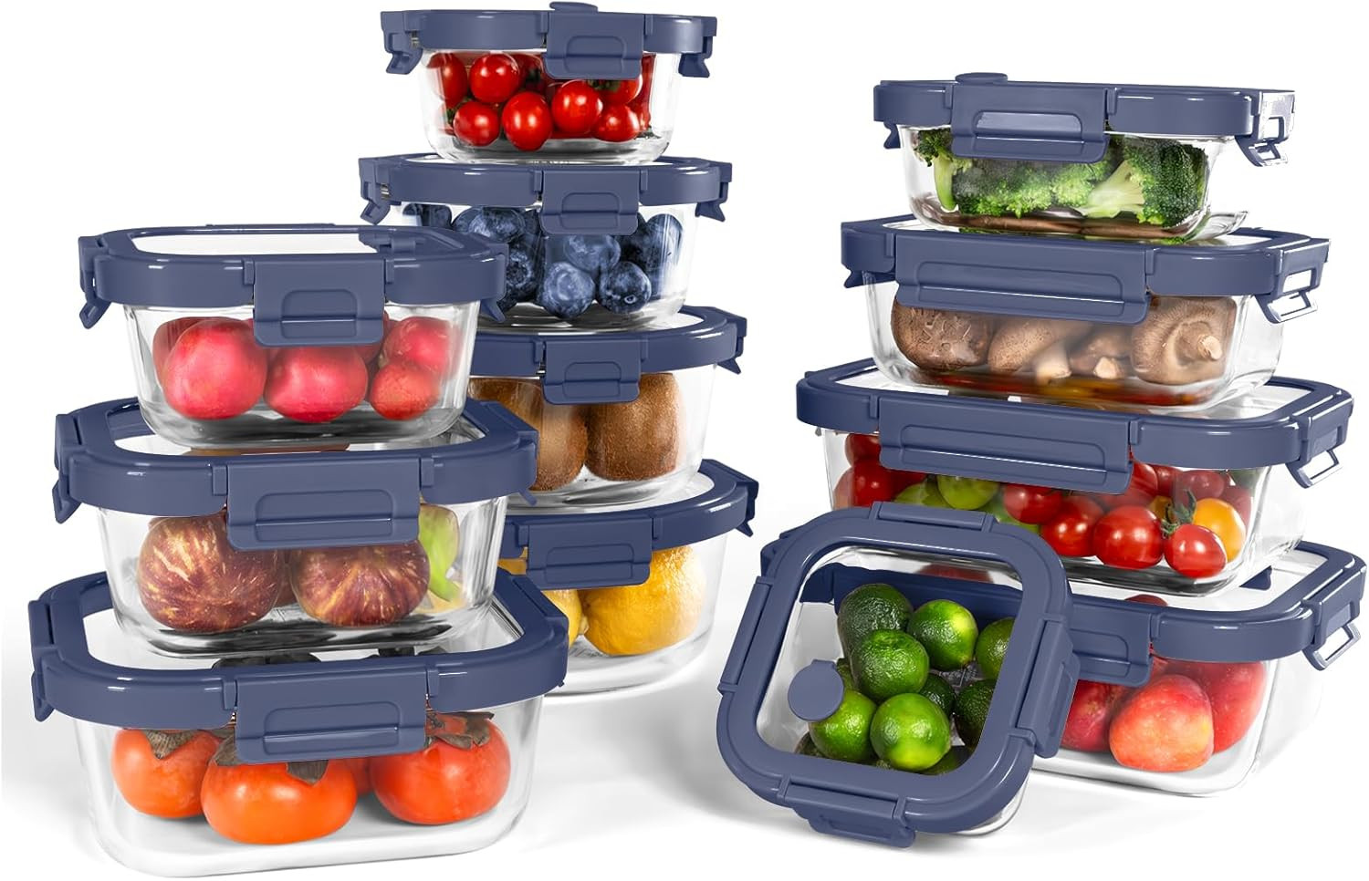 12-Pack Glass Containers with Tempered Lids – Borosilicate, Oven-Safe, Airtight,