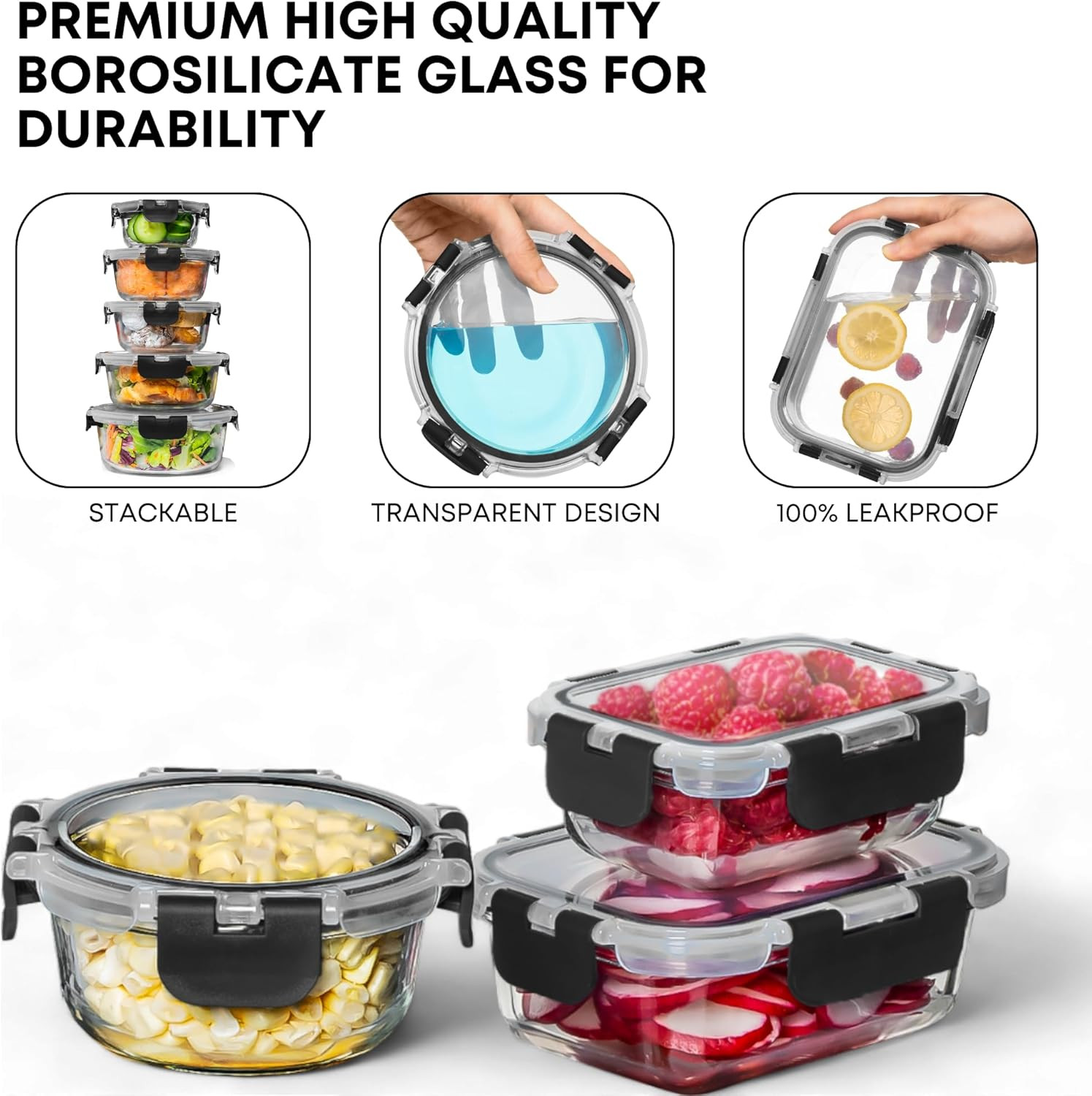 30 PC Glass Food Storage Containers with Lids – Reusable Glass Meal Prep Contain