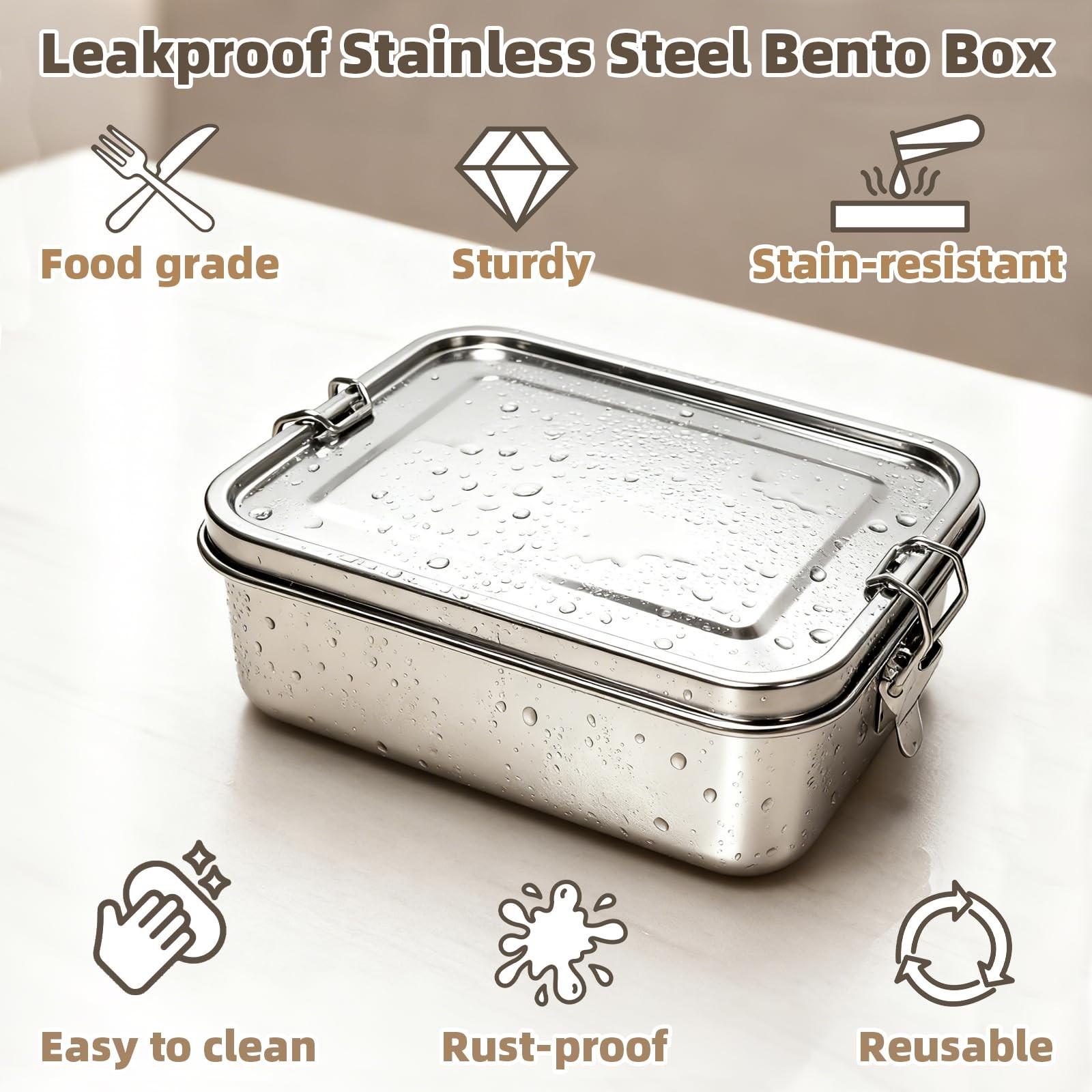 40oz/1200ml Meta Lunch Box, Stainless Steel Food Storage Sandwich Containers,…