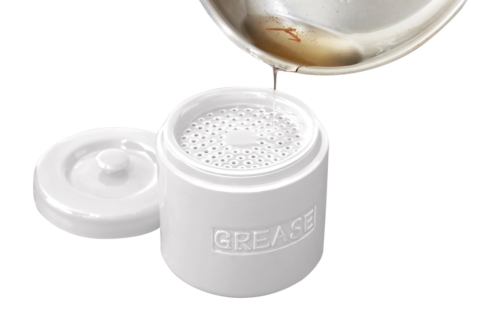 Fox Run Porcelain Bacon Grease Container Strainer White Grease Container For