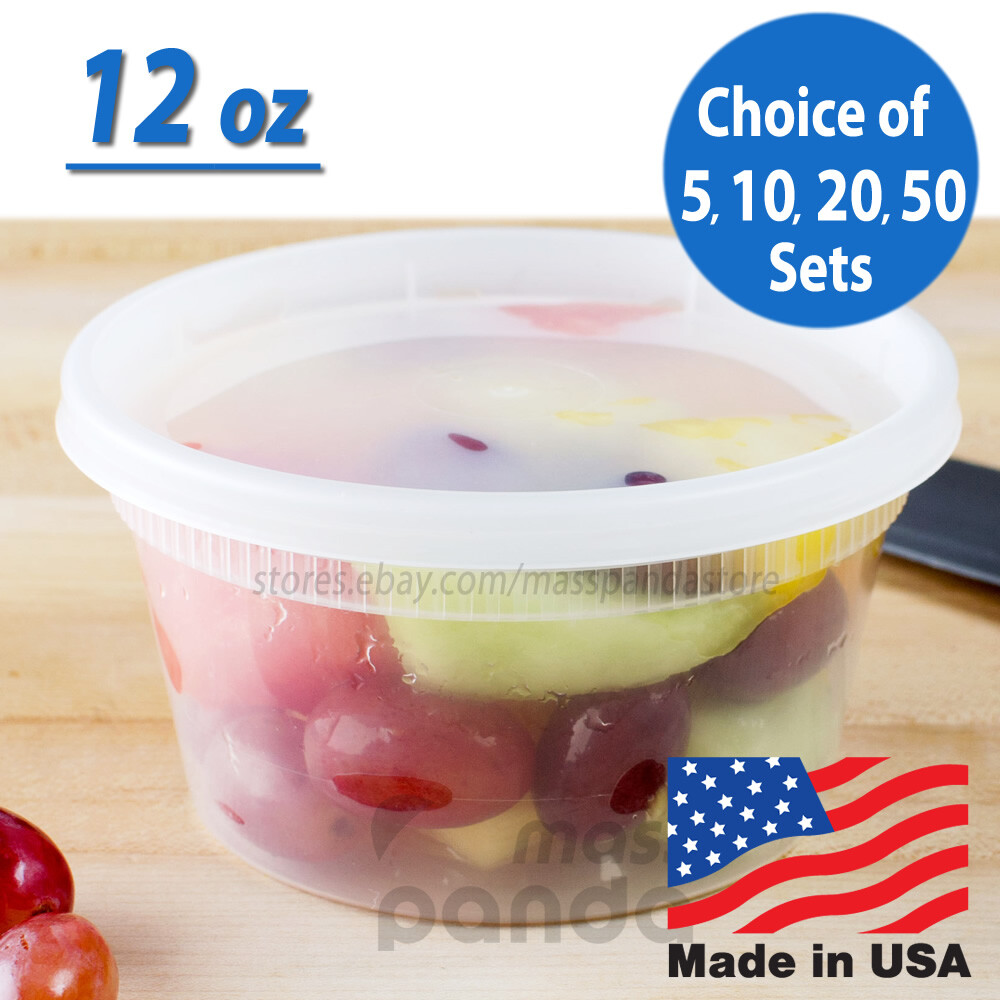 12 oz Heavy Duty Small Round Deli Food/Soup Plastic Containers w/ Lids BPA free