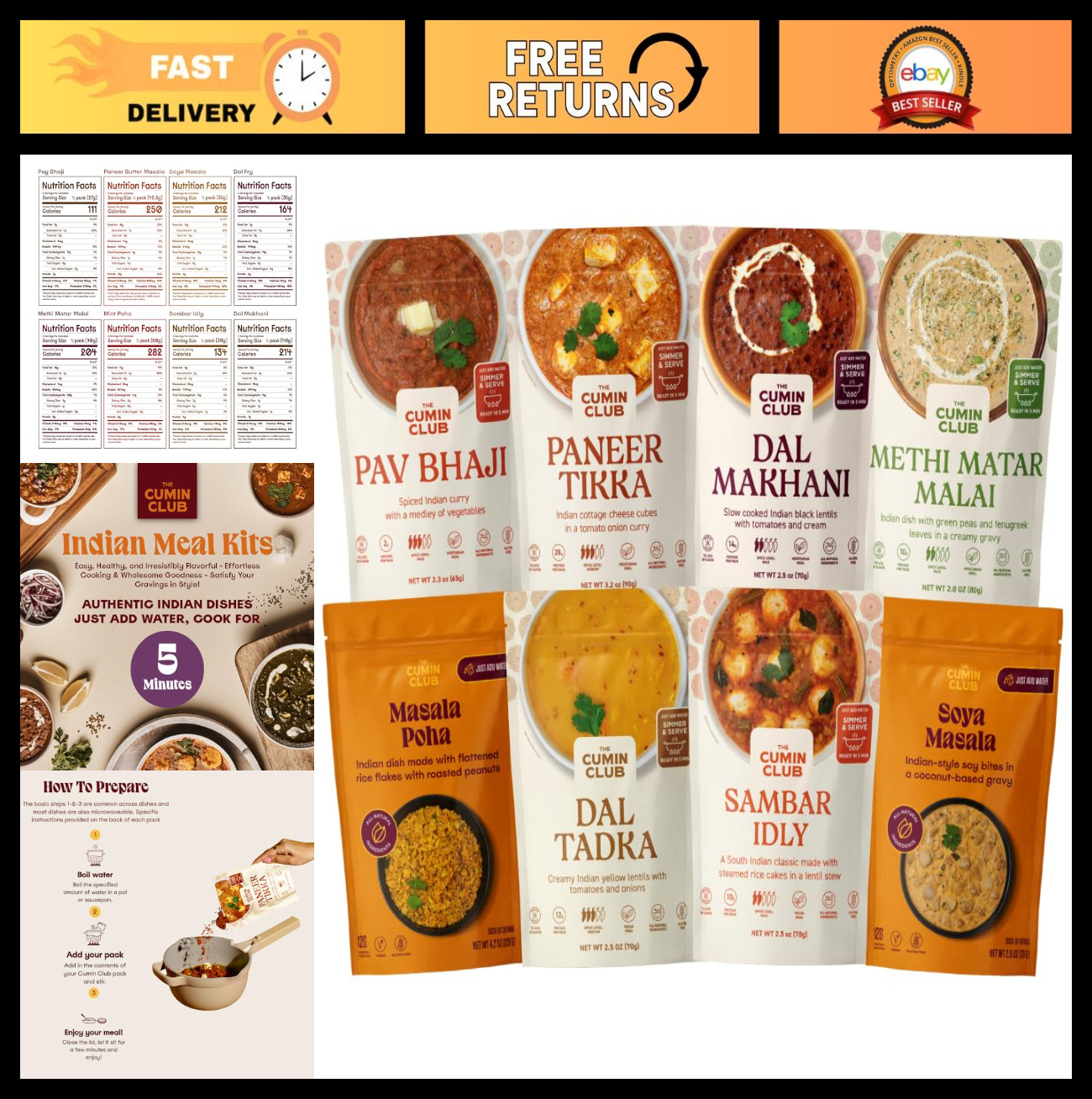 Variety Pack of 8 Authentic Indian Meals | Ready in 5 Mins | All-Natural, Vegeta