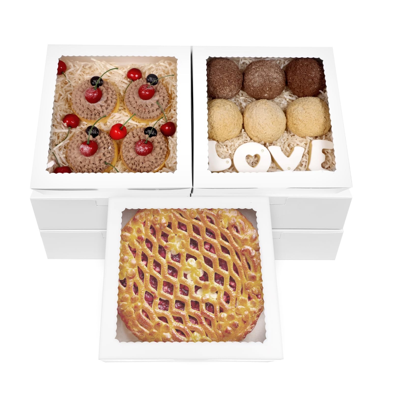 White Pie Boxes 12 PCS 9x9x2.5 Inch Bakery Cake Box With Window For Donuts