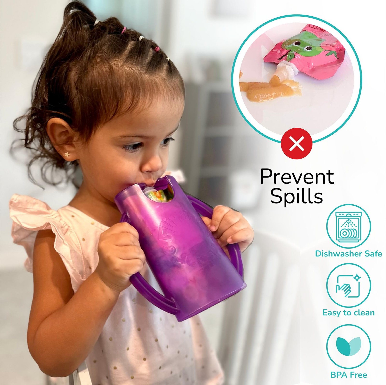 Squeeze Proof Food Pouch Holder for Toddlers, Babies, Kids, Mess Free No Sque…