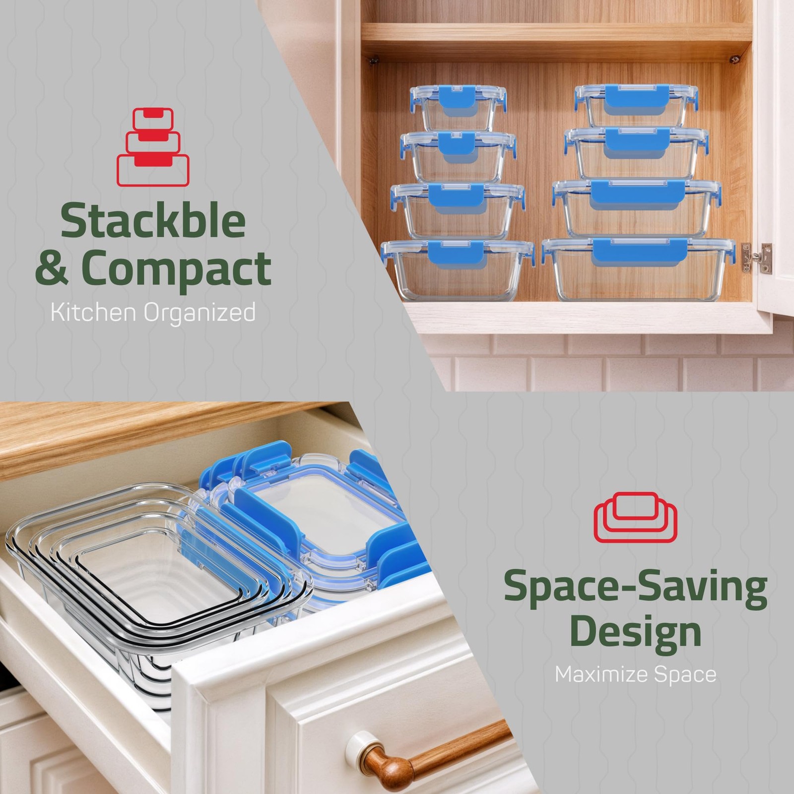 Borosilicate Glass Food Storage Containers with Lids 16 Pieces, BPA-Stackable…