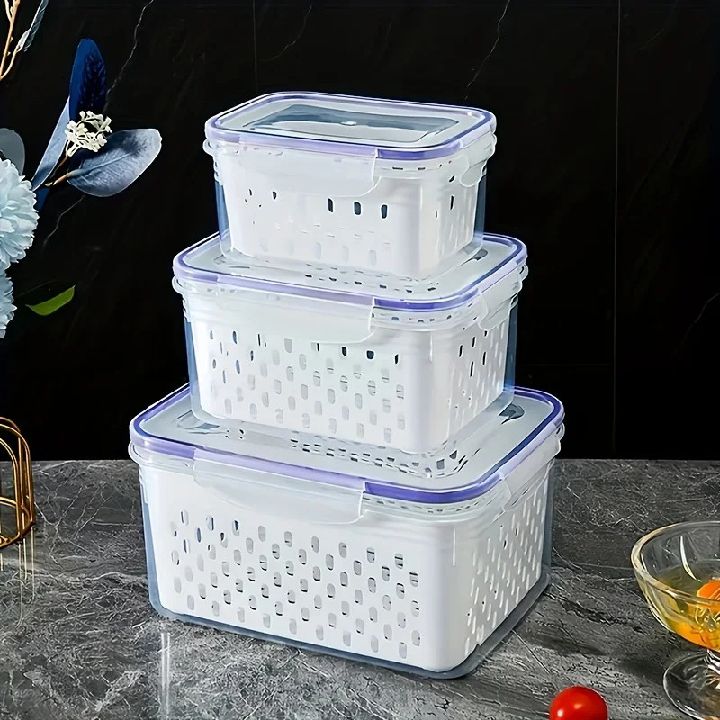 9Pcs/Set Fruit Storage Containers for Fridge, Fridge with Removable Colander, Al