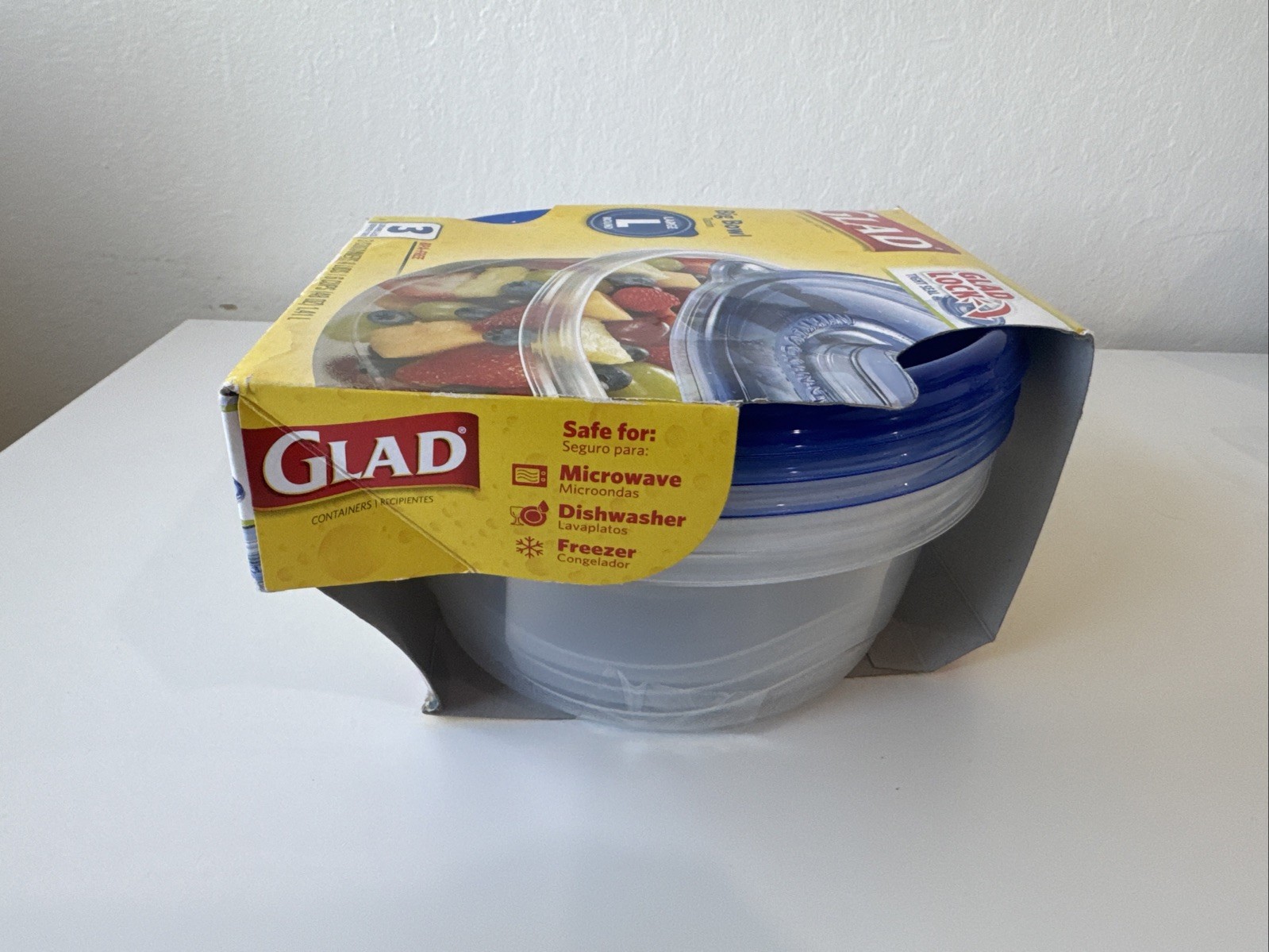 NEW SEALED Glad Big Bowl L Round Food Storage Containers 48 oz 3 Ct BPA Free NOS