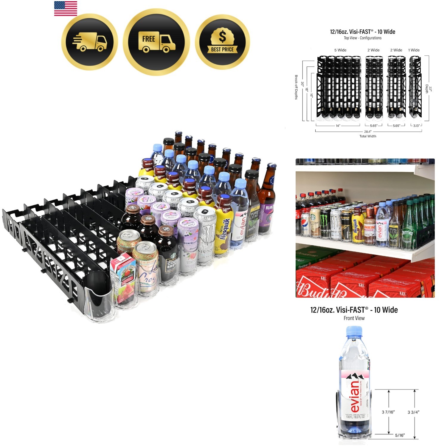 Visi-FAST Spring Push Drink Dispenser, Refrigerator Organizers and Storage fo…