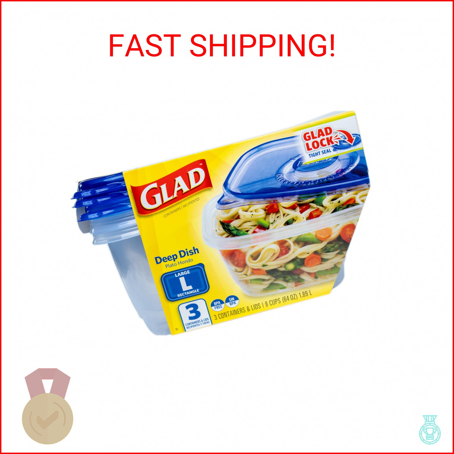 Glad GladWare Deep Dish Food Storage Containers with Lids, Large Rectangle BPA F