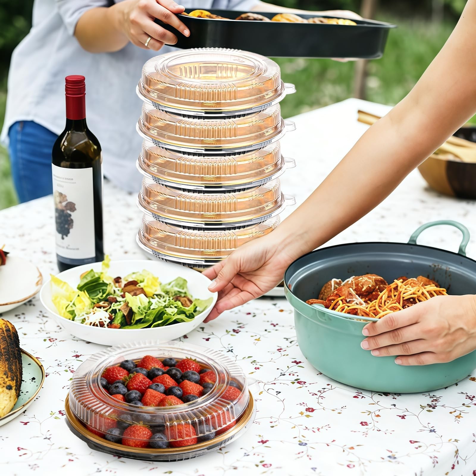 12 Pcs 9.8″ Disposable Pie Containers with Clear Lids, Sturdy Plastic Round P…